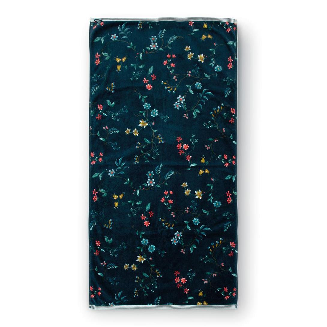 Pip Studio Les Fleurs Badhanddoek 70 x 140 cm - Donkerblauw