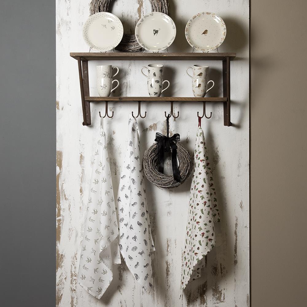 Clayre & Eef Theedoek  50x70 cm Grijs Wit Katoen Katten Keukenhanddoek