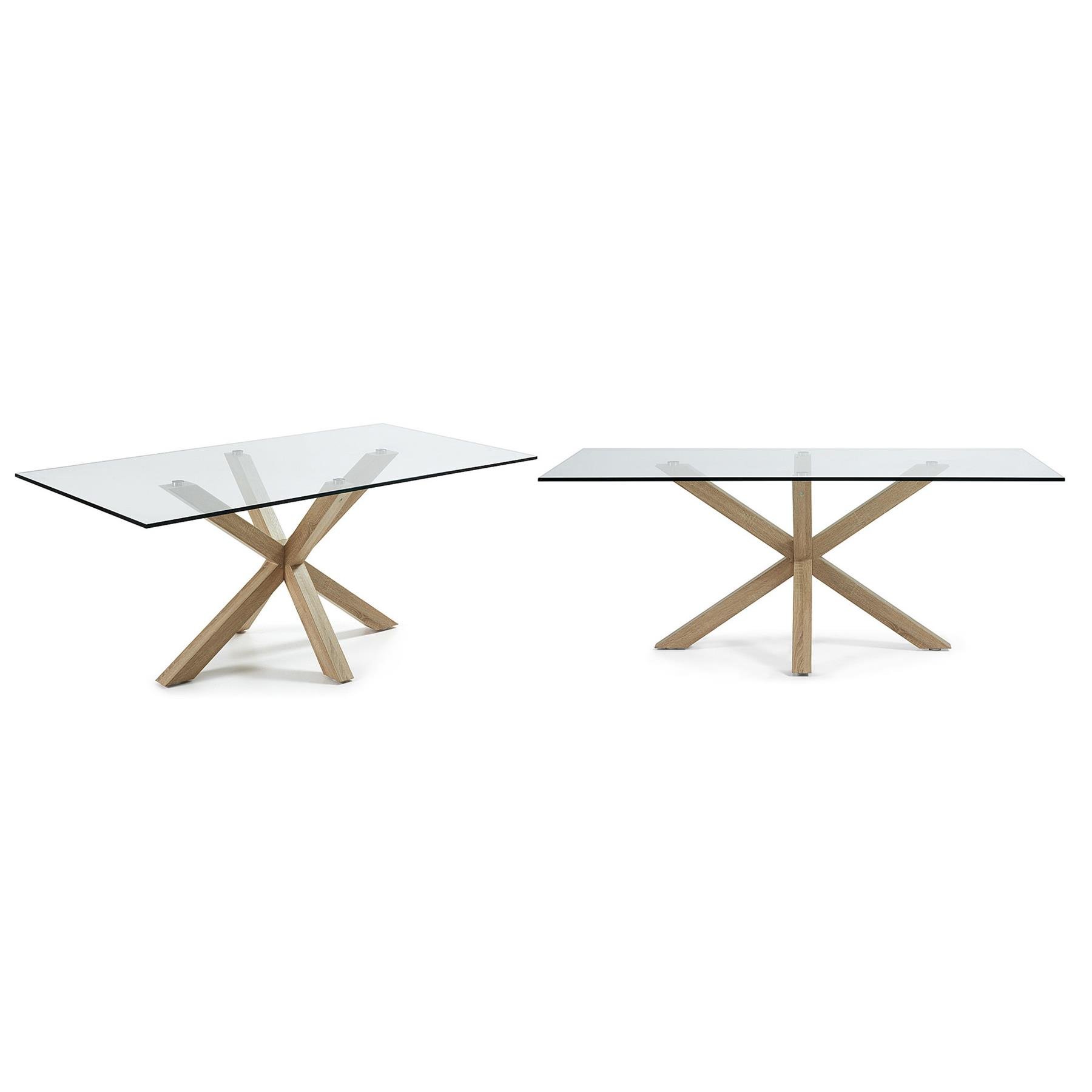 Kave Home Argo Eettafel - 200 x 100 cm - Glas / Eiken