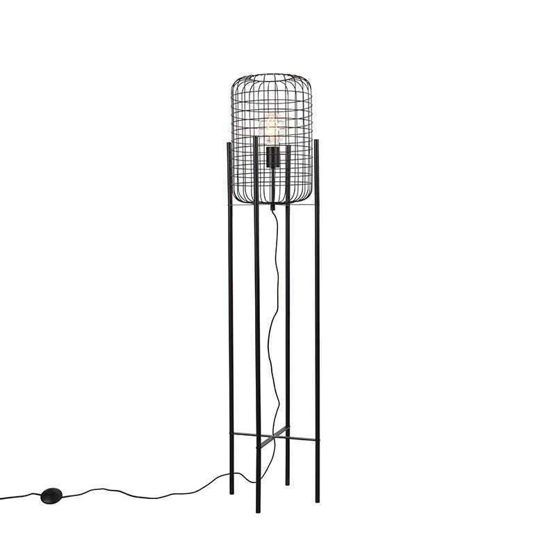 QAZQA Industriële vloerlamp zwart - Bliss Vefa