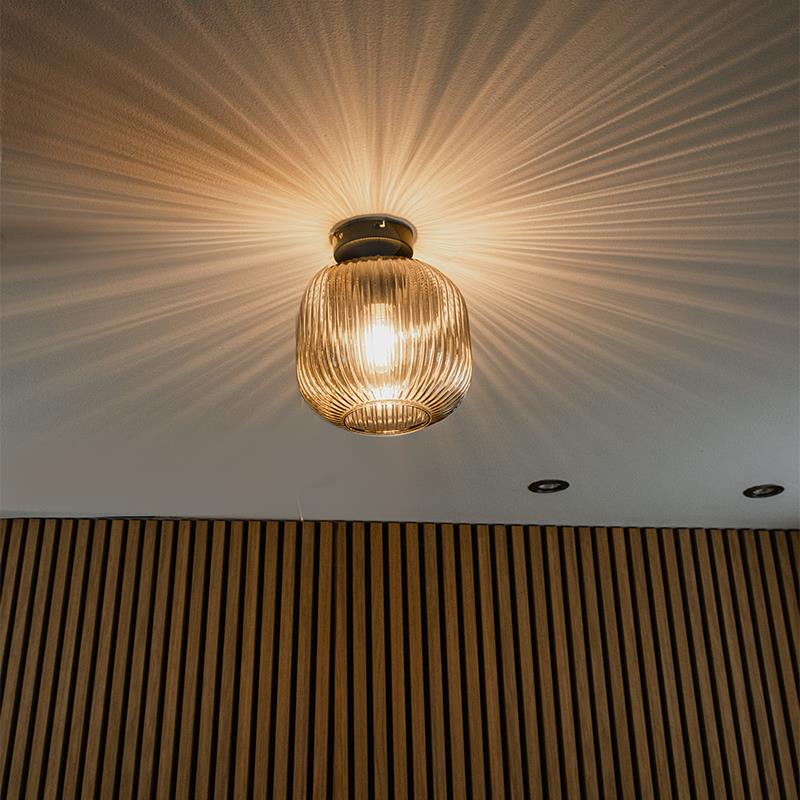 QAZQA Art deco plafondlamp zwart met smoke glas - Karel