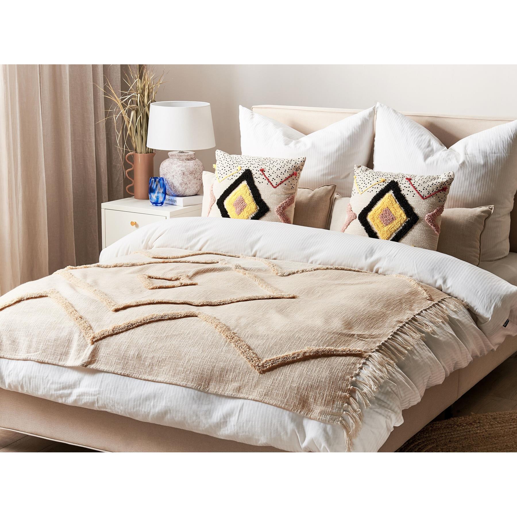 Beliani - JAUNPUR - Plaid - Beige - 130 x 180 cm - Katoen