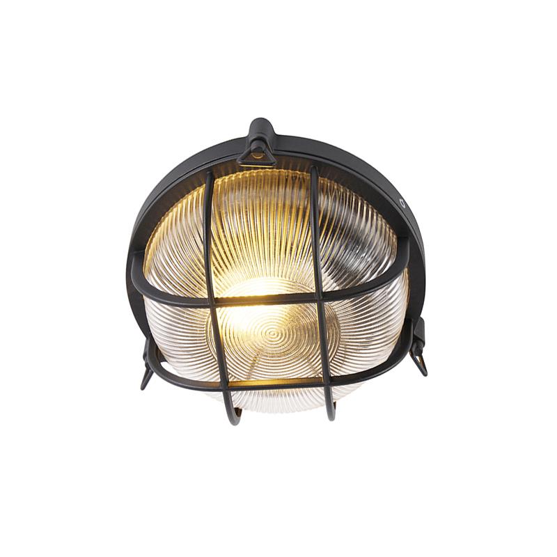 QAZQA Industriële ronde wandlamp zwart IP44 - Noutica