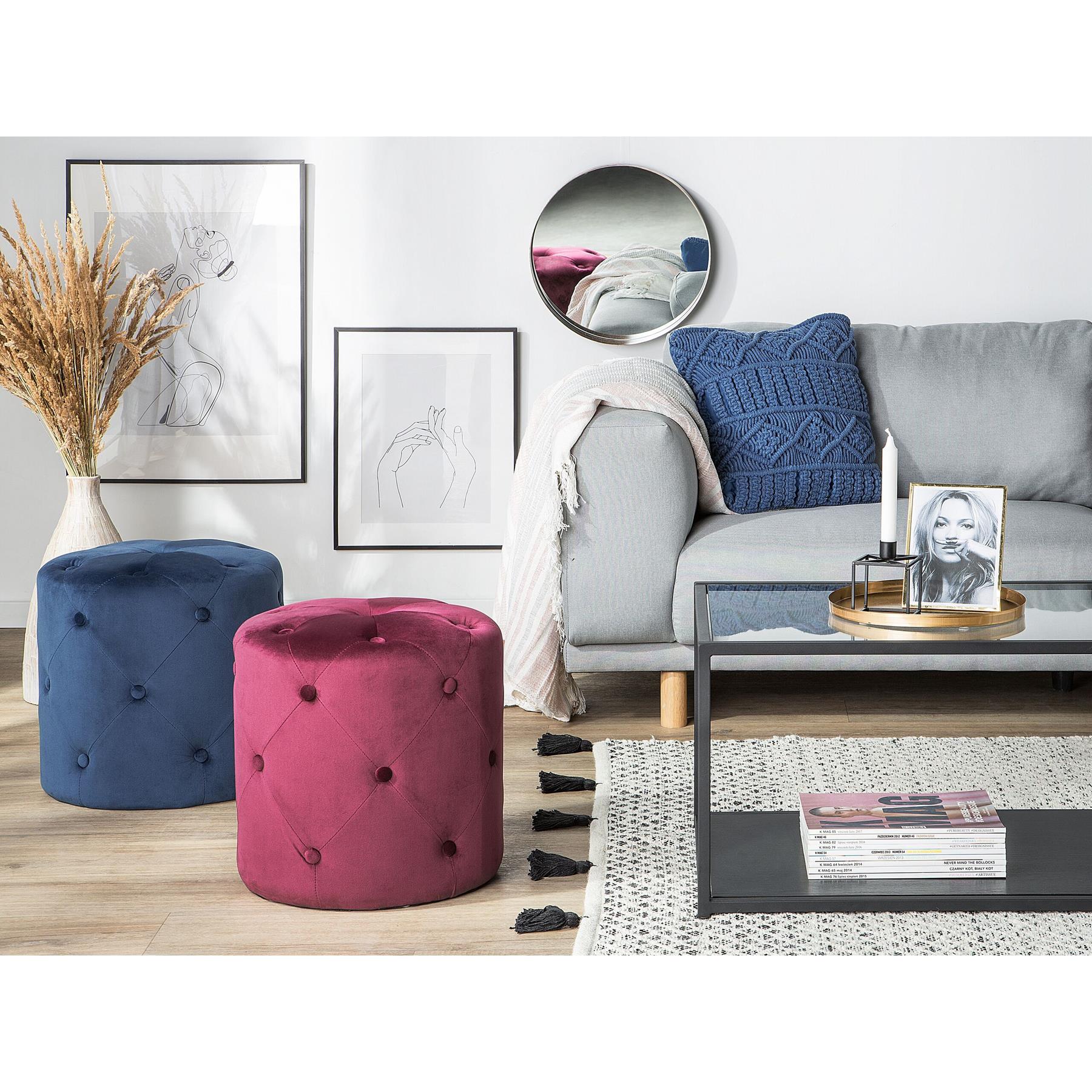 Beliani - COROLLA - Poef - Donkerblauw - Fluweel