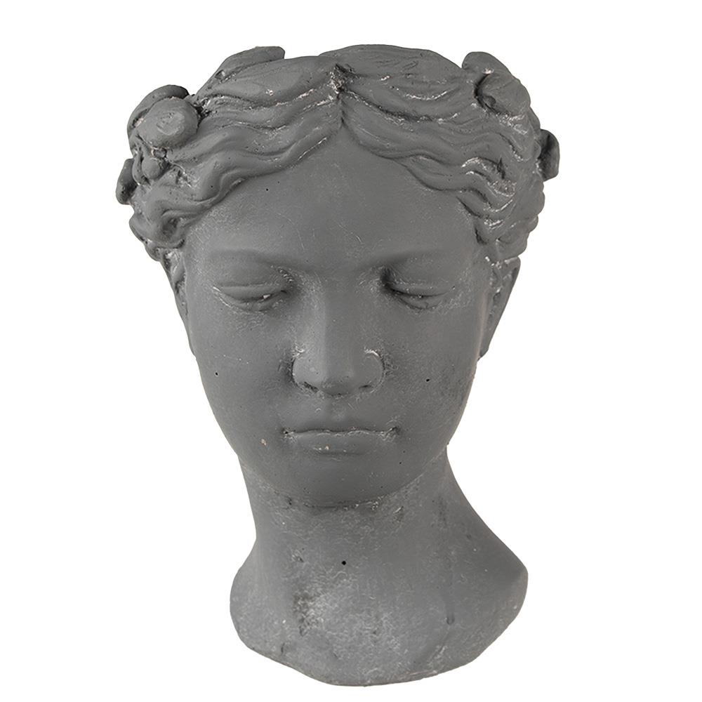 Clayre & Eef Bloempot Hoofd 18x17x25 cm Grijs Steen Woondecoratie