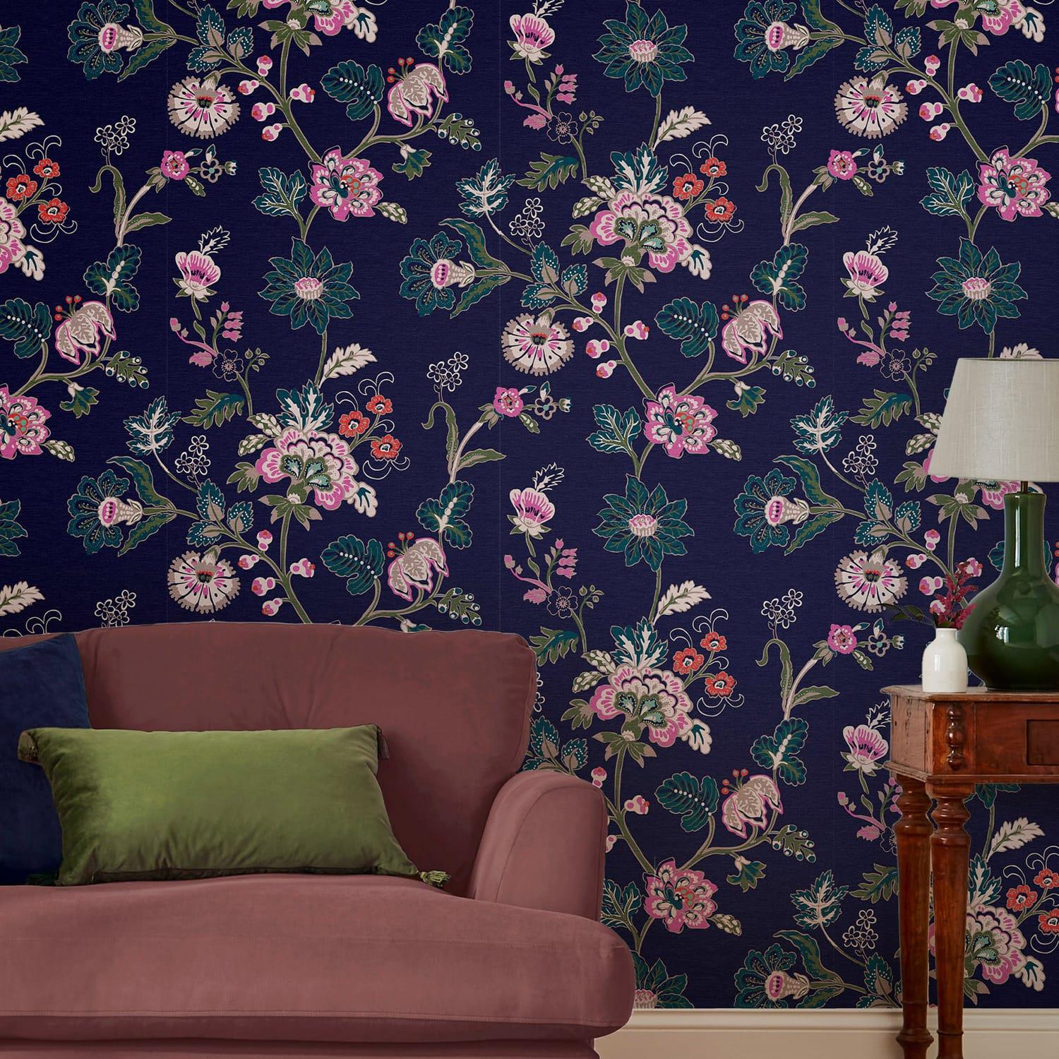 Joules vliesbehang Vine Cottage Floral Royal Navy