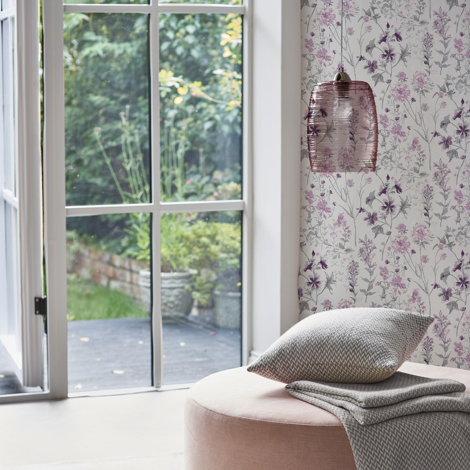 Laura Ashley Wild Meadow Behang - Bloemen - 10mx52cm - Paars