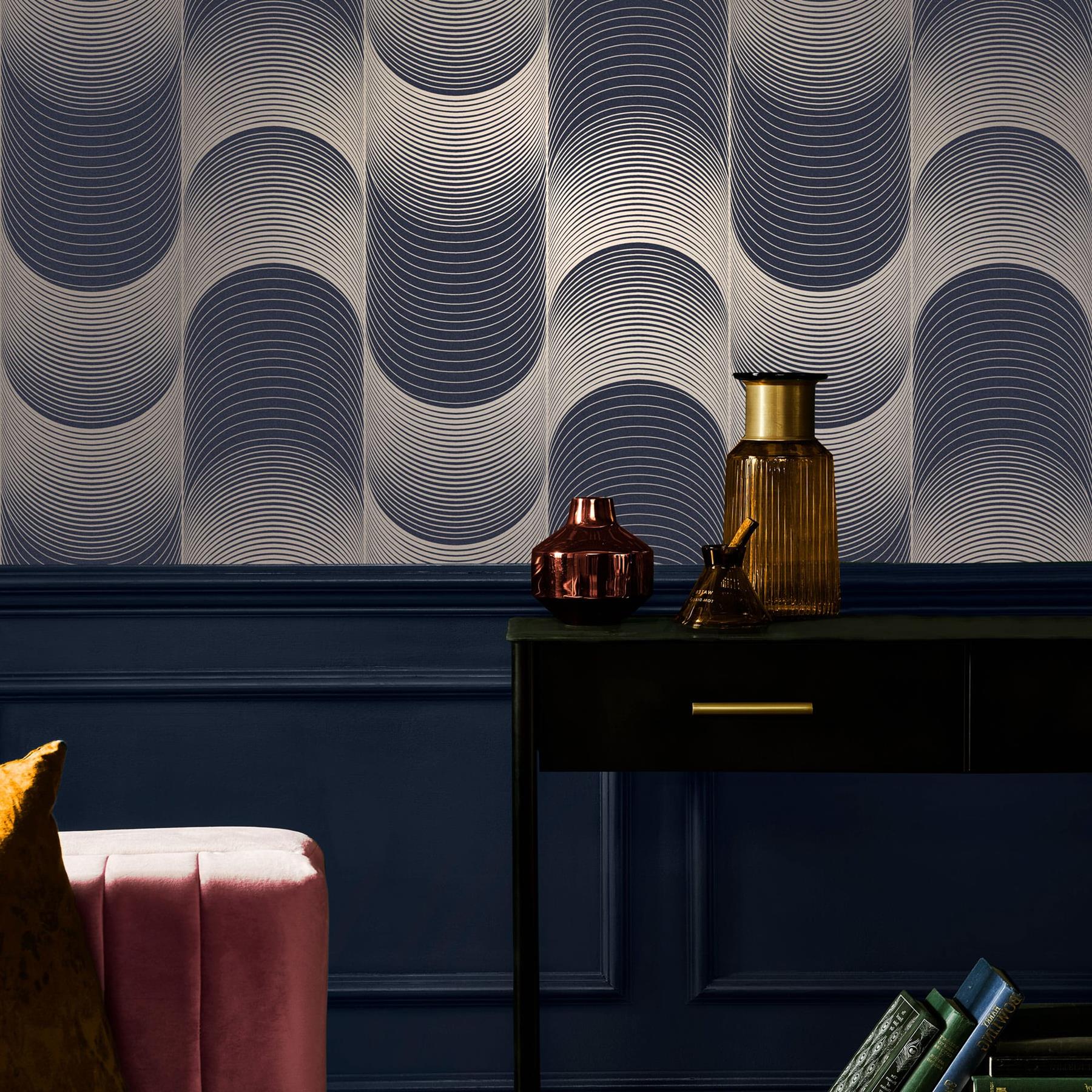 Graham & Brown vliesbehang Eclipse Navy & Pale Gold blauw