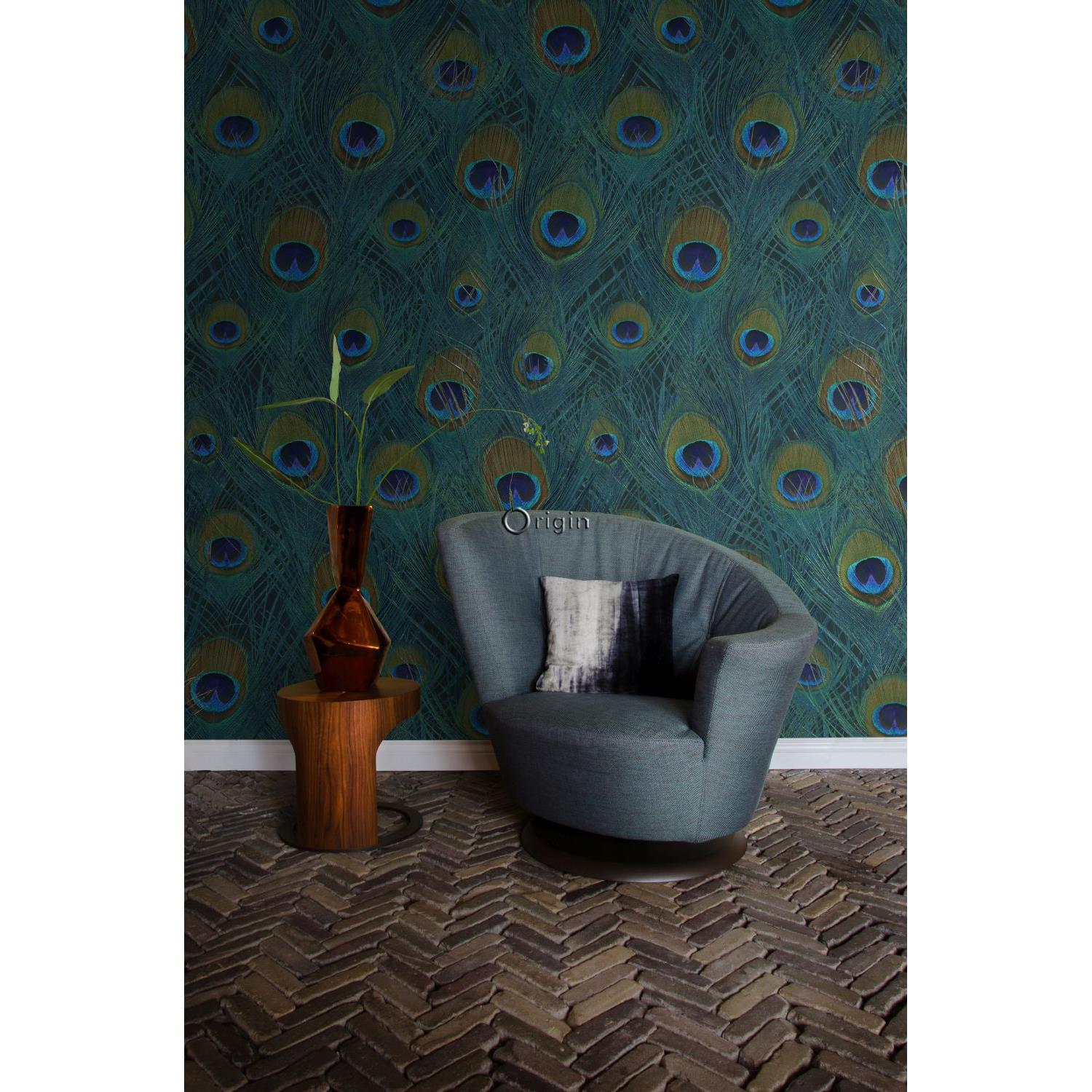 Origin Wallcoverings fotobehang pauwenveren zeegroen - 150 x 279 cm -