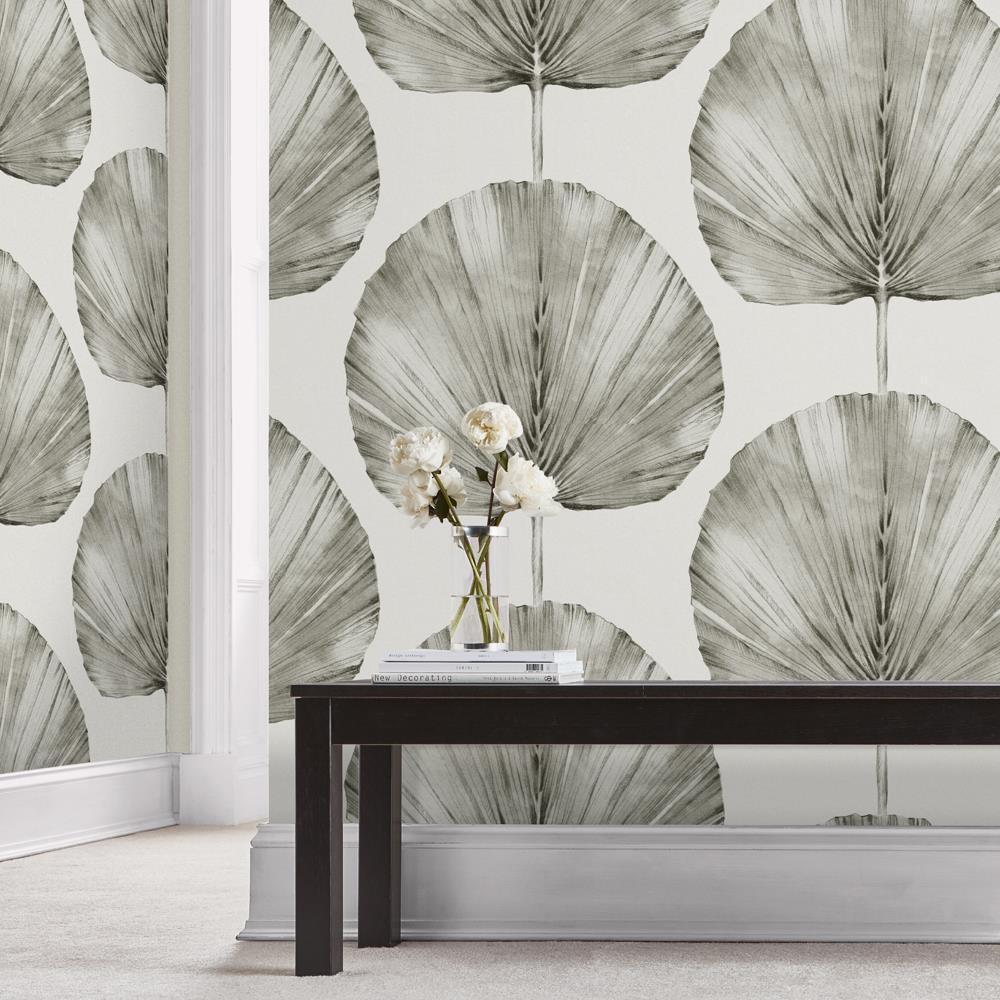 Graham & Brown vliesbehang Palm Fan Stone wit