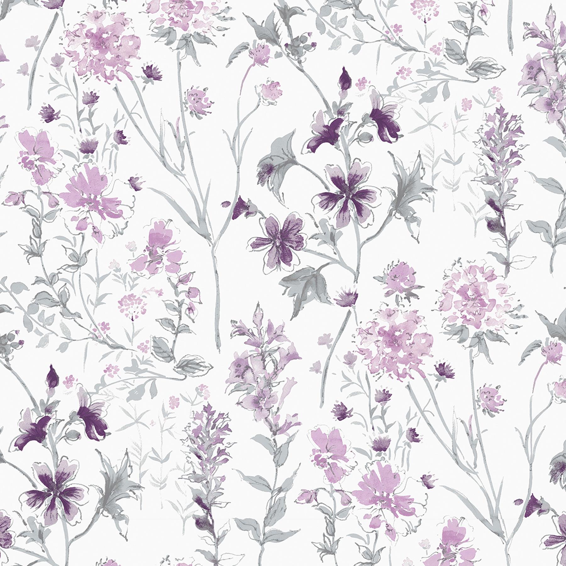 Laura Ashley Wild Meadow Behang - Bloemen - 10mx52cm - Paars