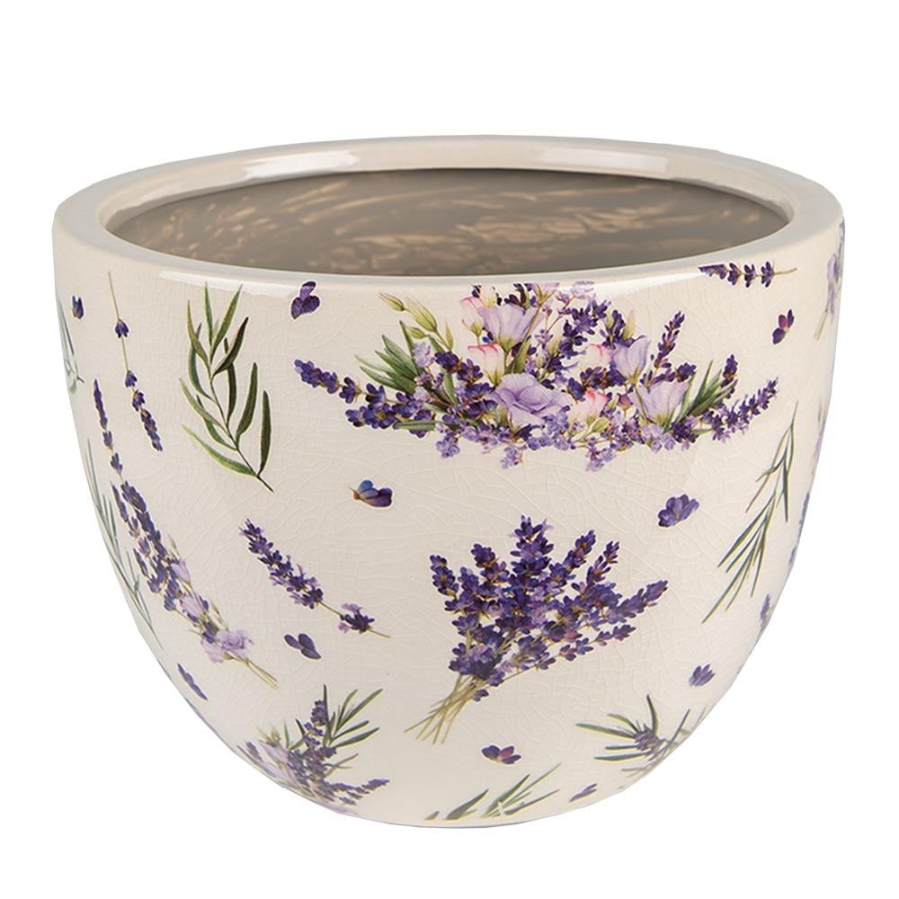 Clayre & Eef Bloempot  Ø 20x15 cm Paars Groen Keramiek Lavendel