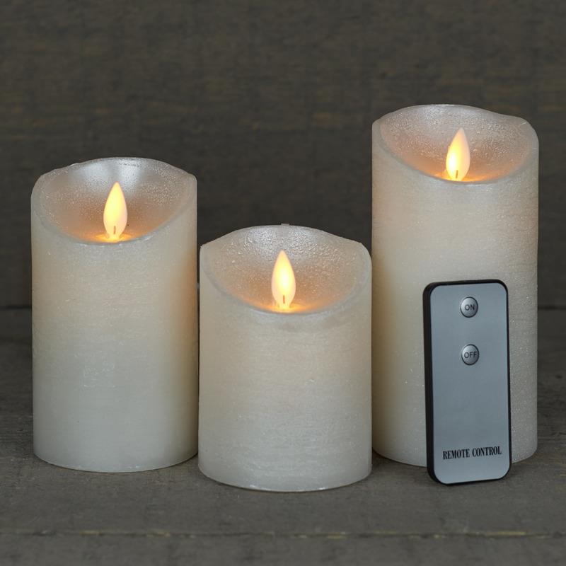 Anna's Collection Stompkaarsen - 3x - creme|parel wit - LED