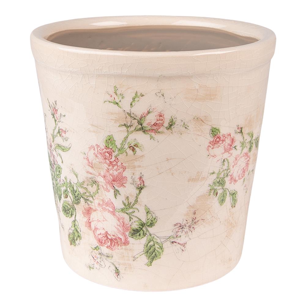 Clayre & Eef Bloempot  Ø 15x14 cm Roze Beige Keramiek Bloemen Bloempot