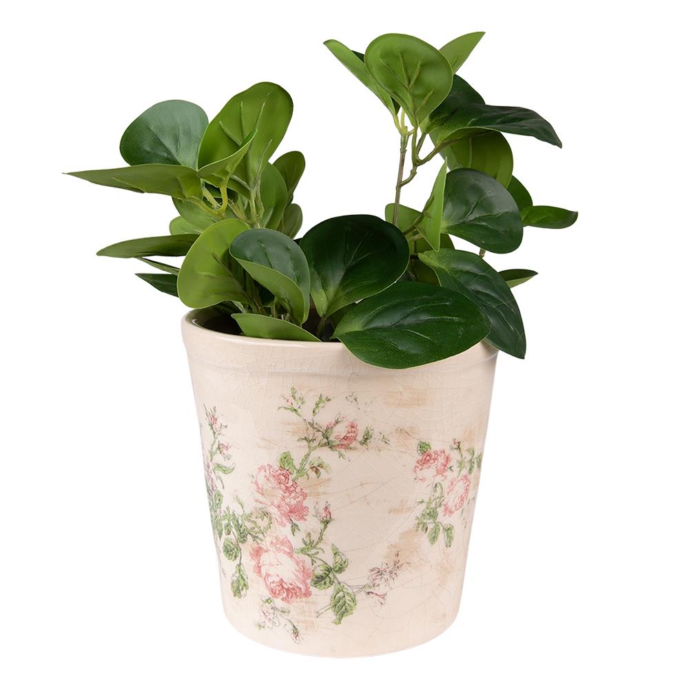Clayre & Eef Bloempot  Ø 15x14 cm Roze Beige Keramiek Bloemen Bloempot