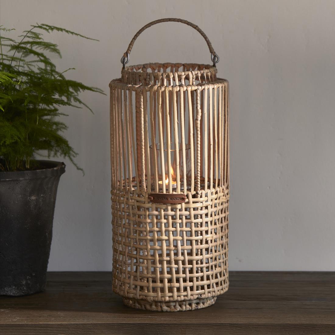 Riviera Maison Lantaarn, Windlicht, Kaarsenhouder - Webbing - Bruin