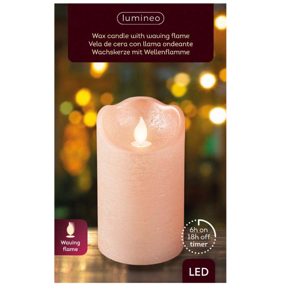 Lumineo LED kaars - lichtroze - D7,5 x H12,5 cm - met timer