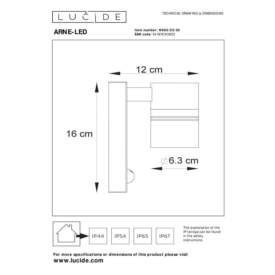 Lucide ARNE-LED IR Wandspot - Zwart