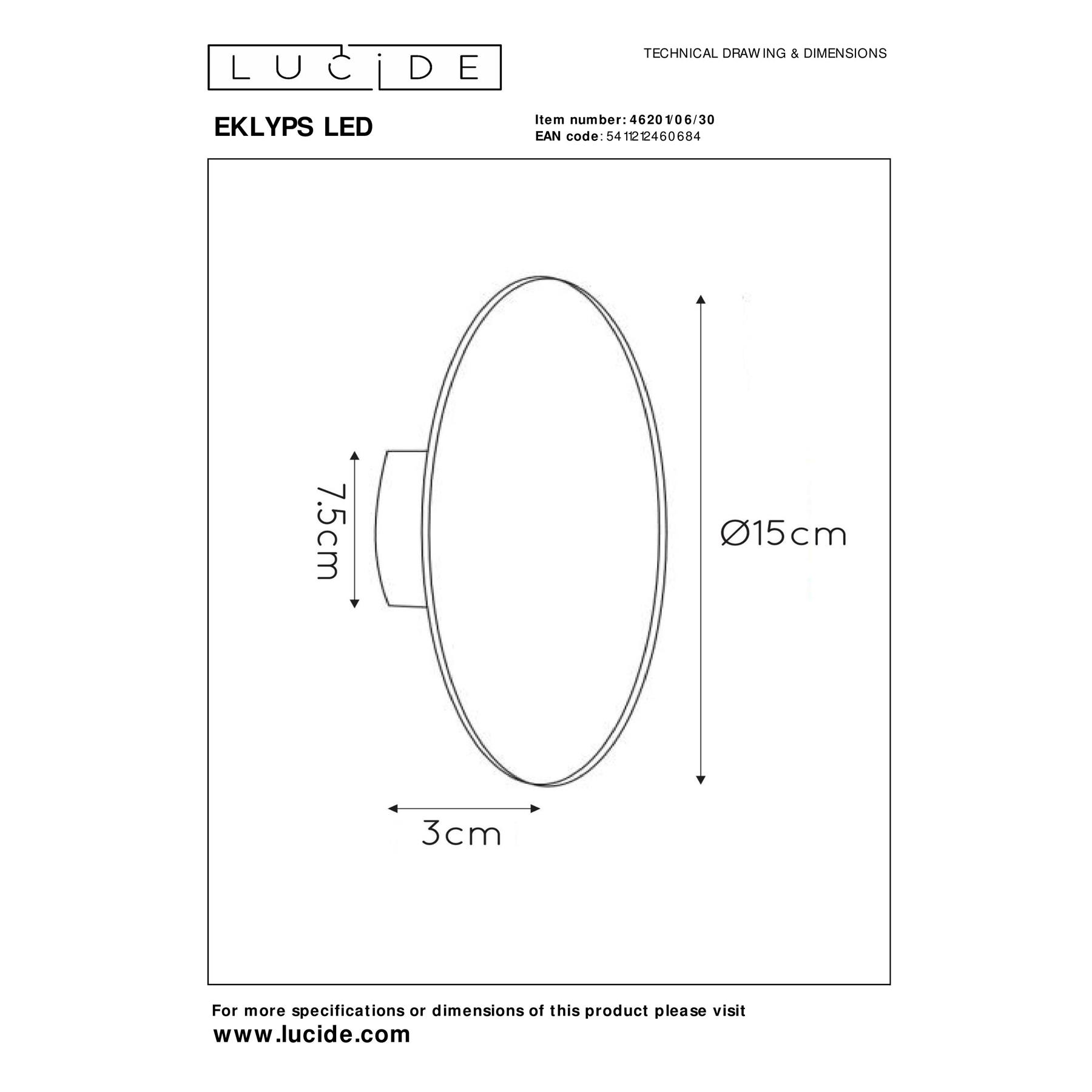 Lucide EKLYPS LED Wandlamp - Zwart