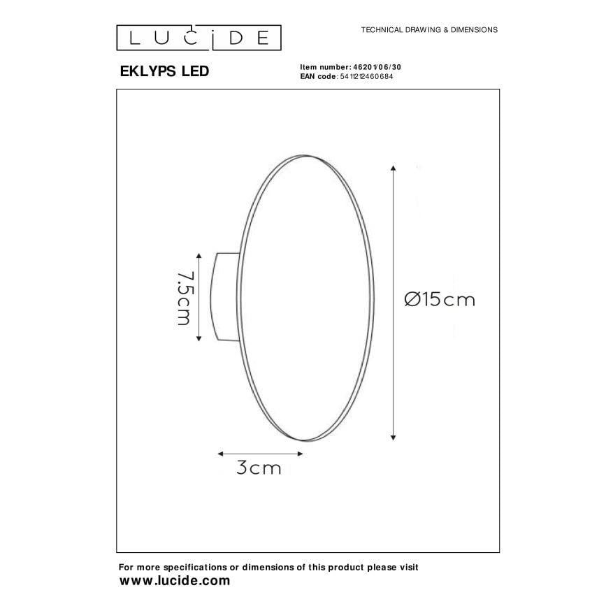 Lucide EKLYPS LED Wandlamp - Zwart