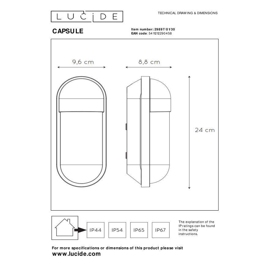 Lucide CAPSULE Wandlamp - Zwart