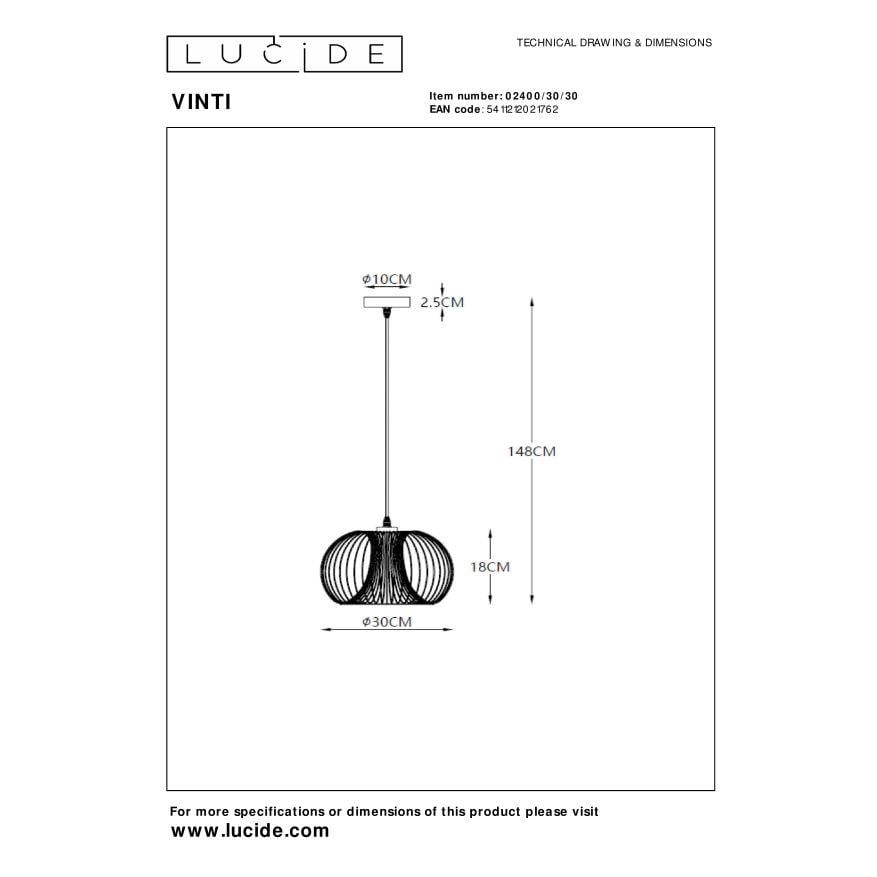 Lucide VINTI Hanglamp - Zwart
