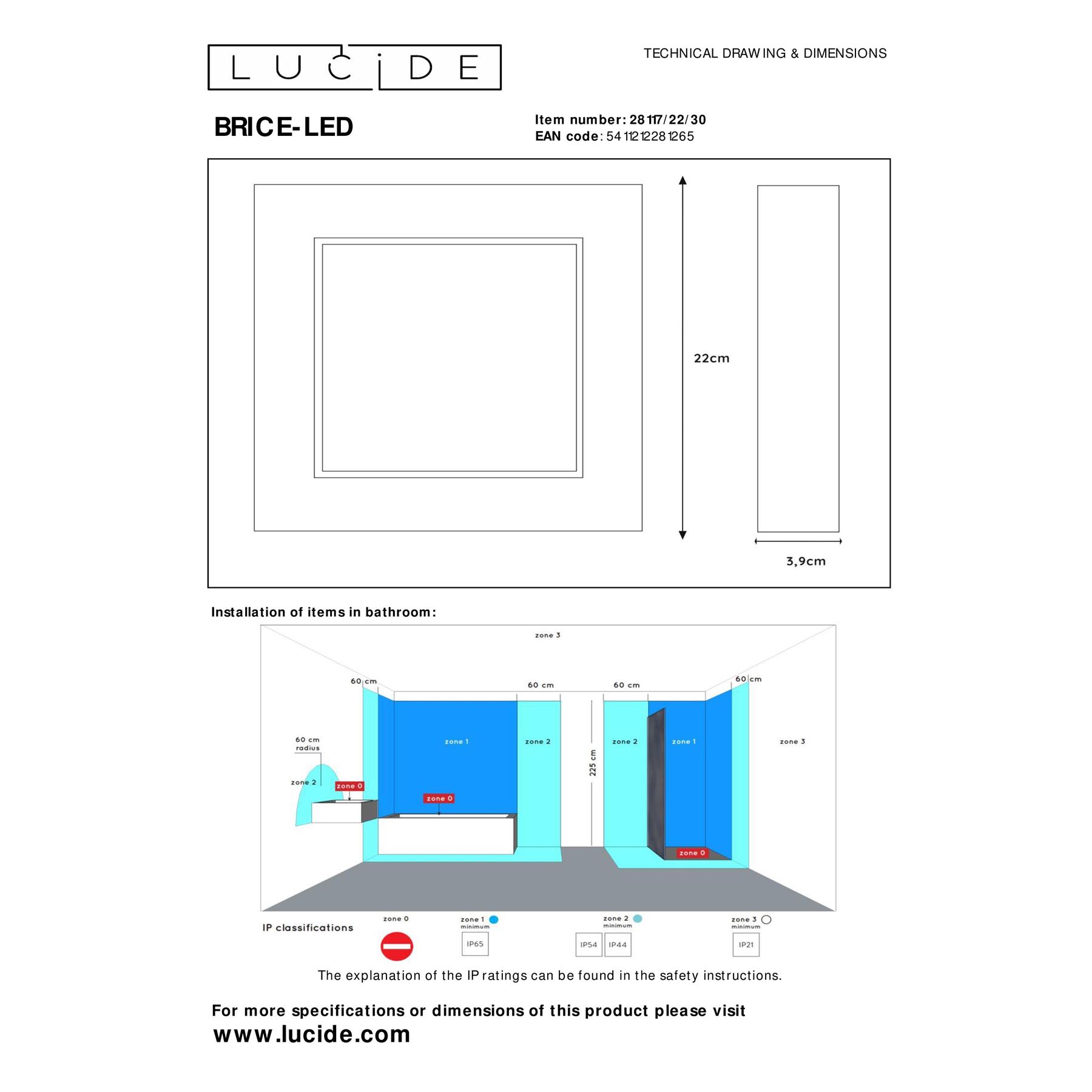 Lucide BRICE-LED - Plafonnière Badkamer - LED Dimb