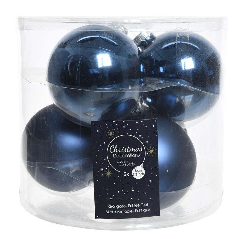 Decoris Kerstballen 6 stuks donkerblauw glas 8 cm kopen? Shop