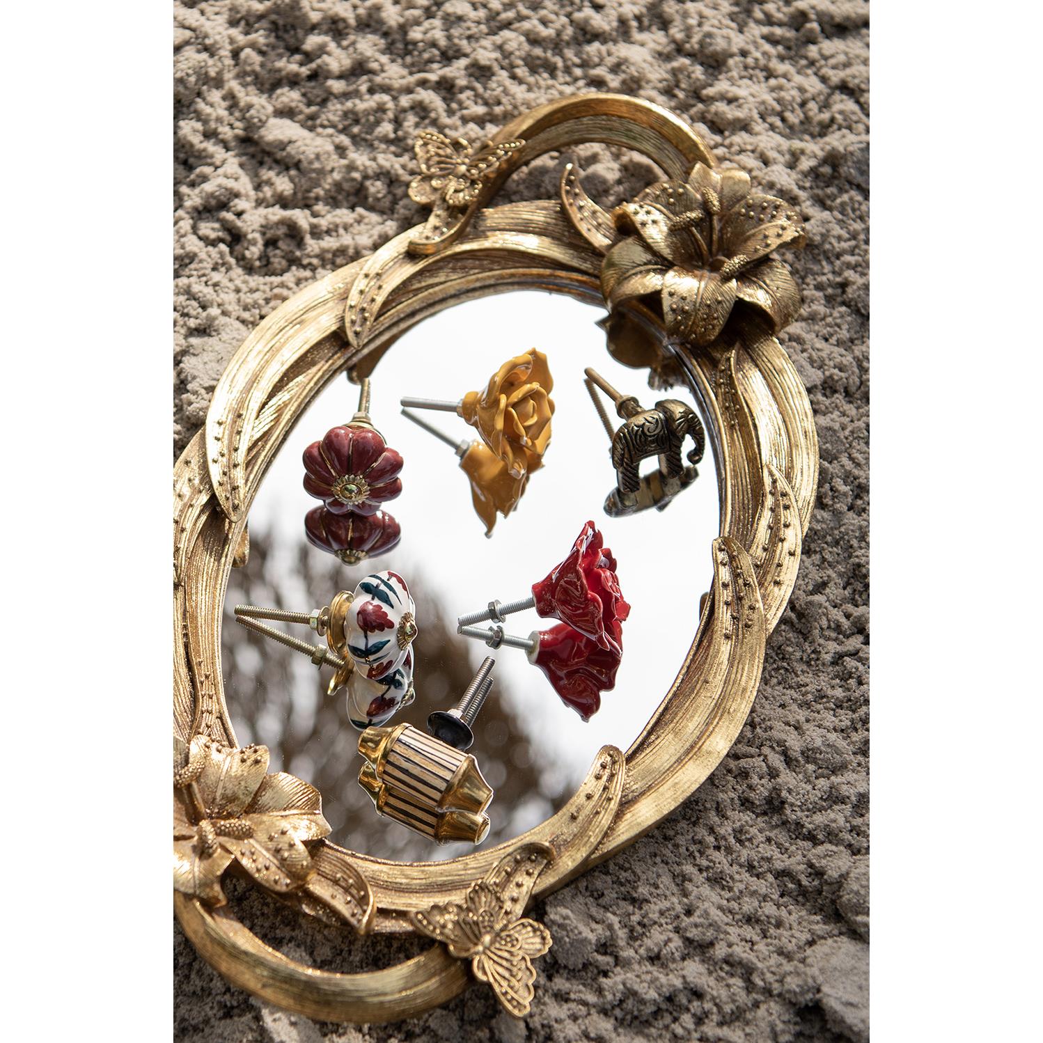 Clayre & Eef Deurknop  Ø 4x3 cm Rood Groen Keramiek Bladeren