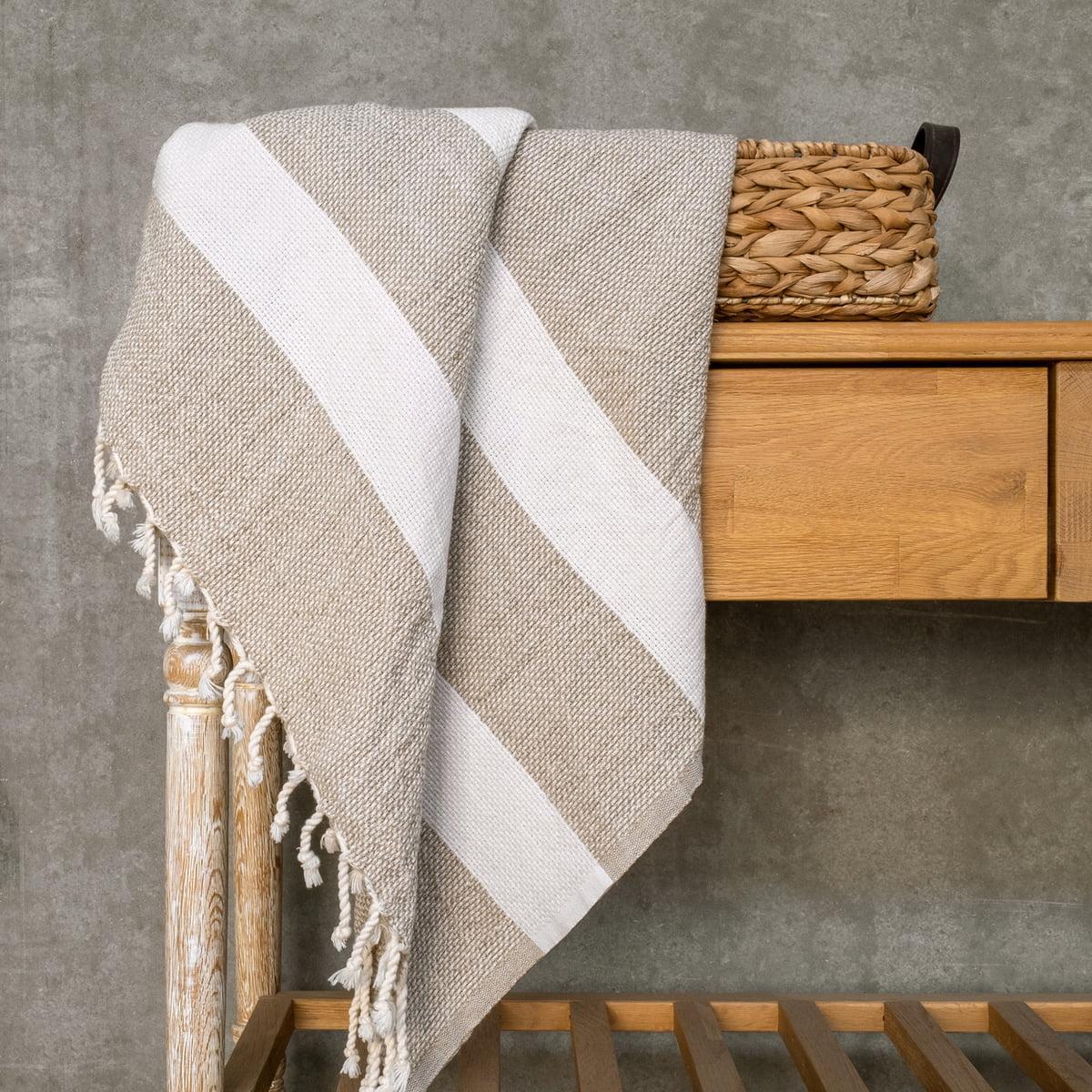 Studio Zondag Linen basket Plaid 130x170 white