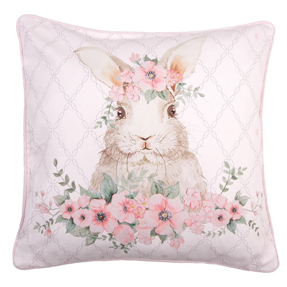 Clayre & Eef Kussenhoes  40x40 cm Roze Katoen Vierkant Konijn