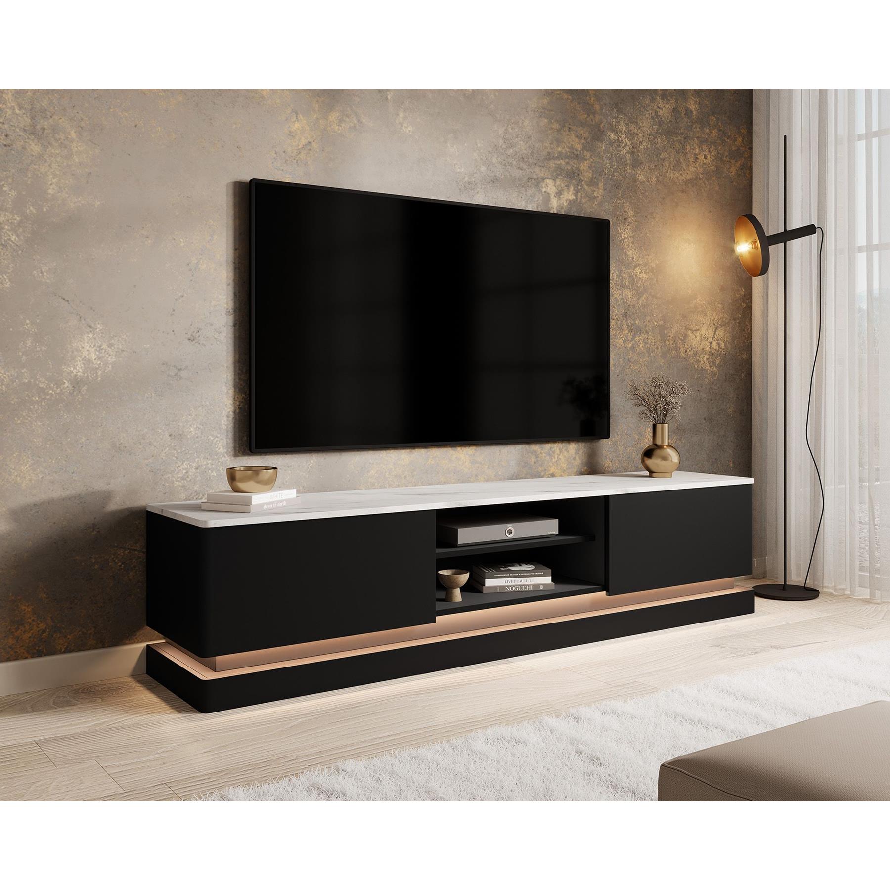 Meubella TV-Meubel Daley - Zwart - 190 cm - Met LED