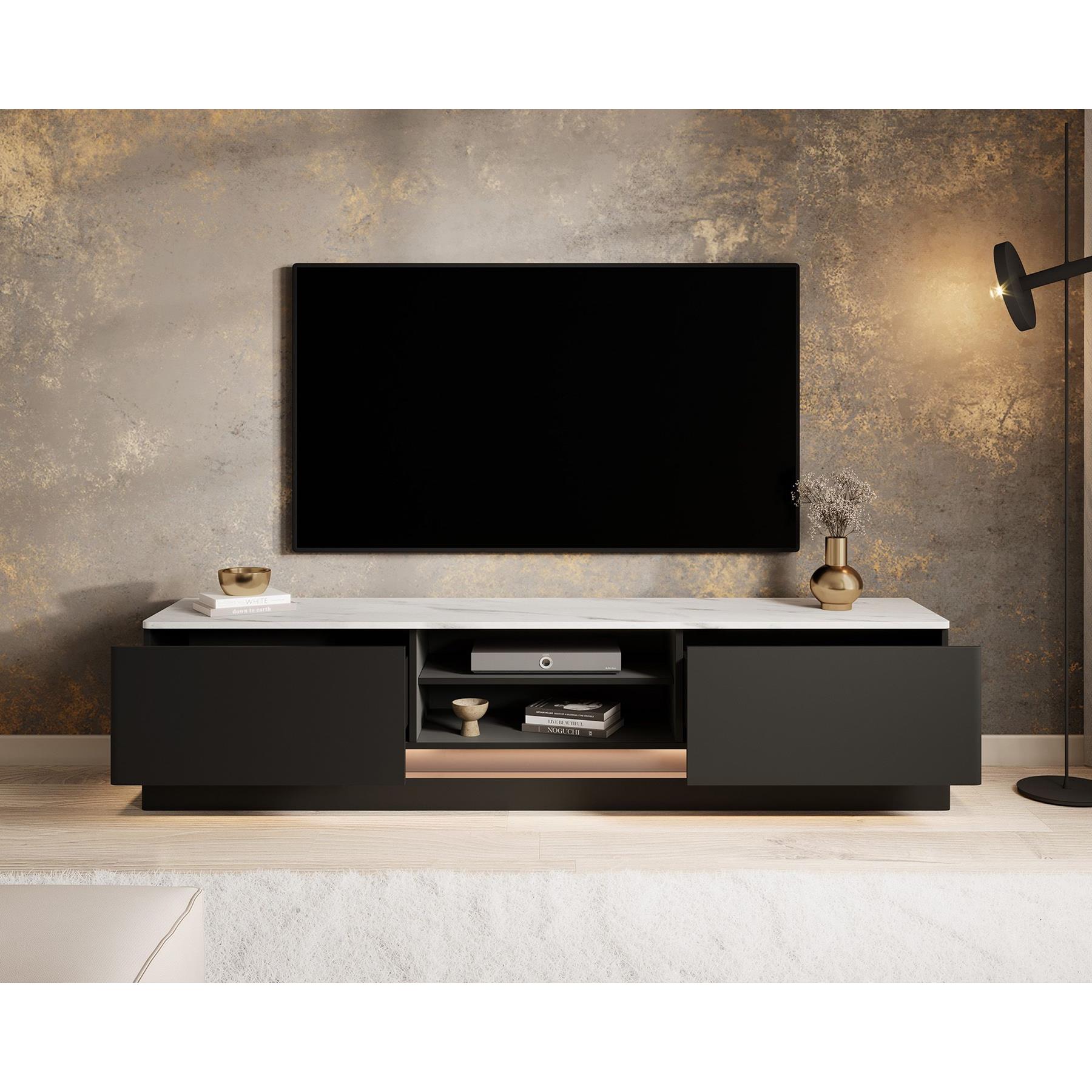 Meubella TV-Meubel Daley - Zwart - 190 cm - Met LED