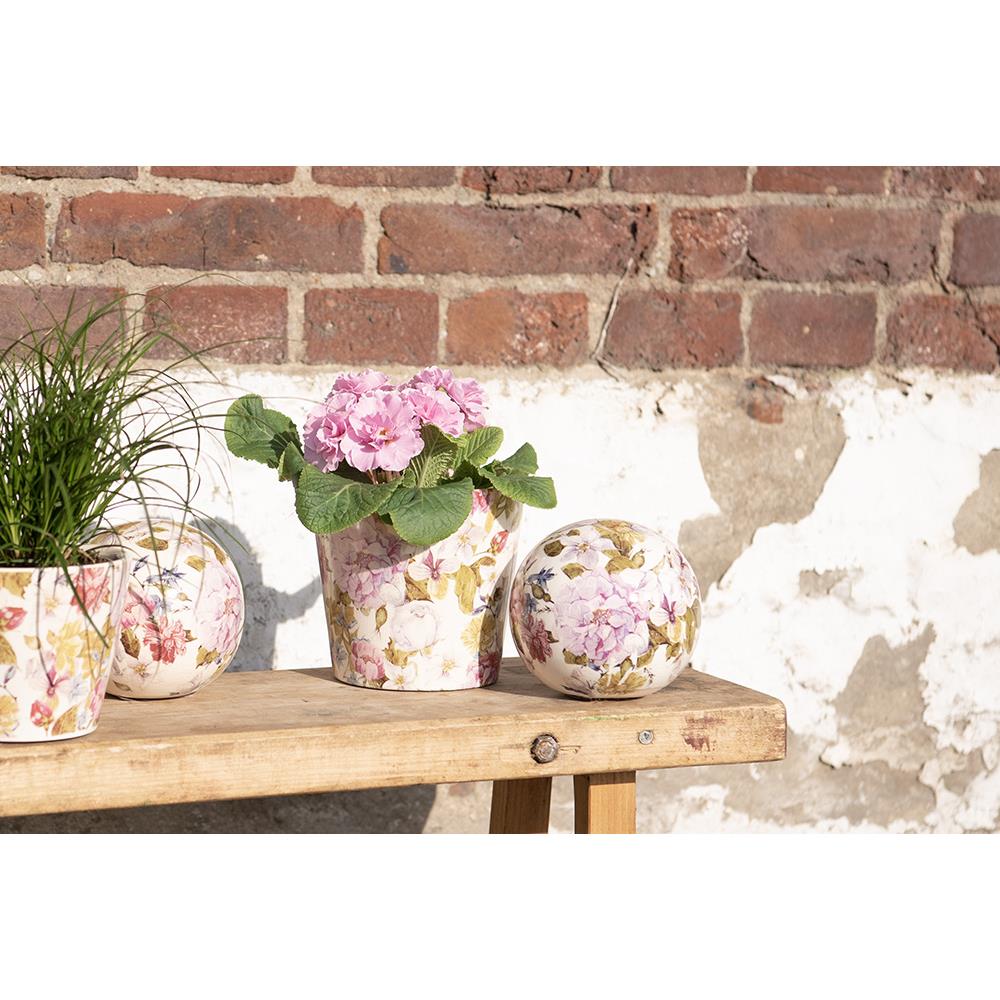 Clayre & Eef Bloempot  Ø 14x13 cm Roze Beige Keramiek Bloemen Bloempot