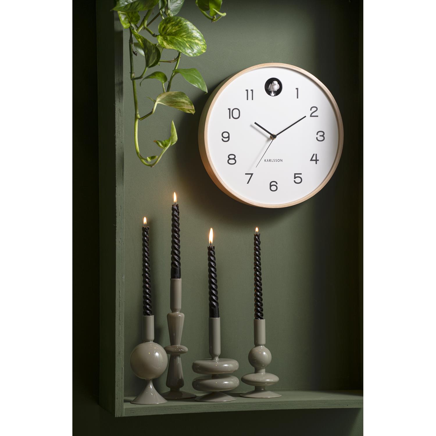 Karlsson - Wall clock Natural Cuckoo birch wood white