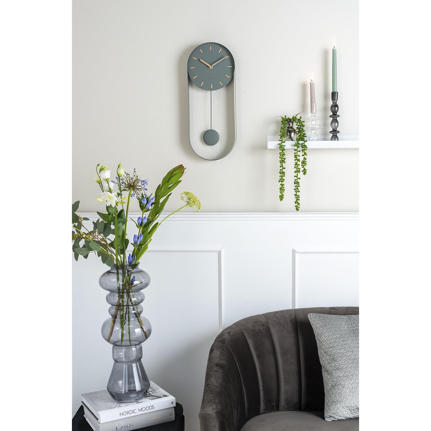 Karlsson - Wandklok Pendulum Charm - Staal - Jungle Groen - 4,8x50x20cm