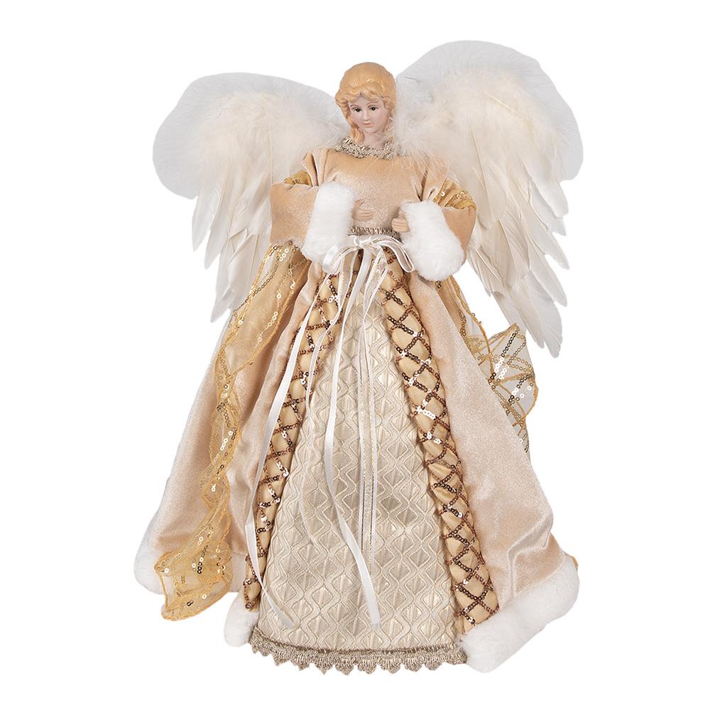 Clayre & Eef Kerstdecoratie Beeld Engel 41 cm Goudkleurig Textiel op