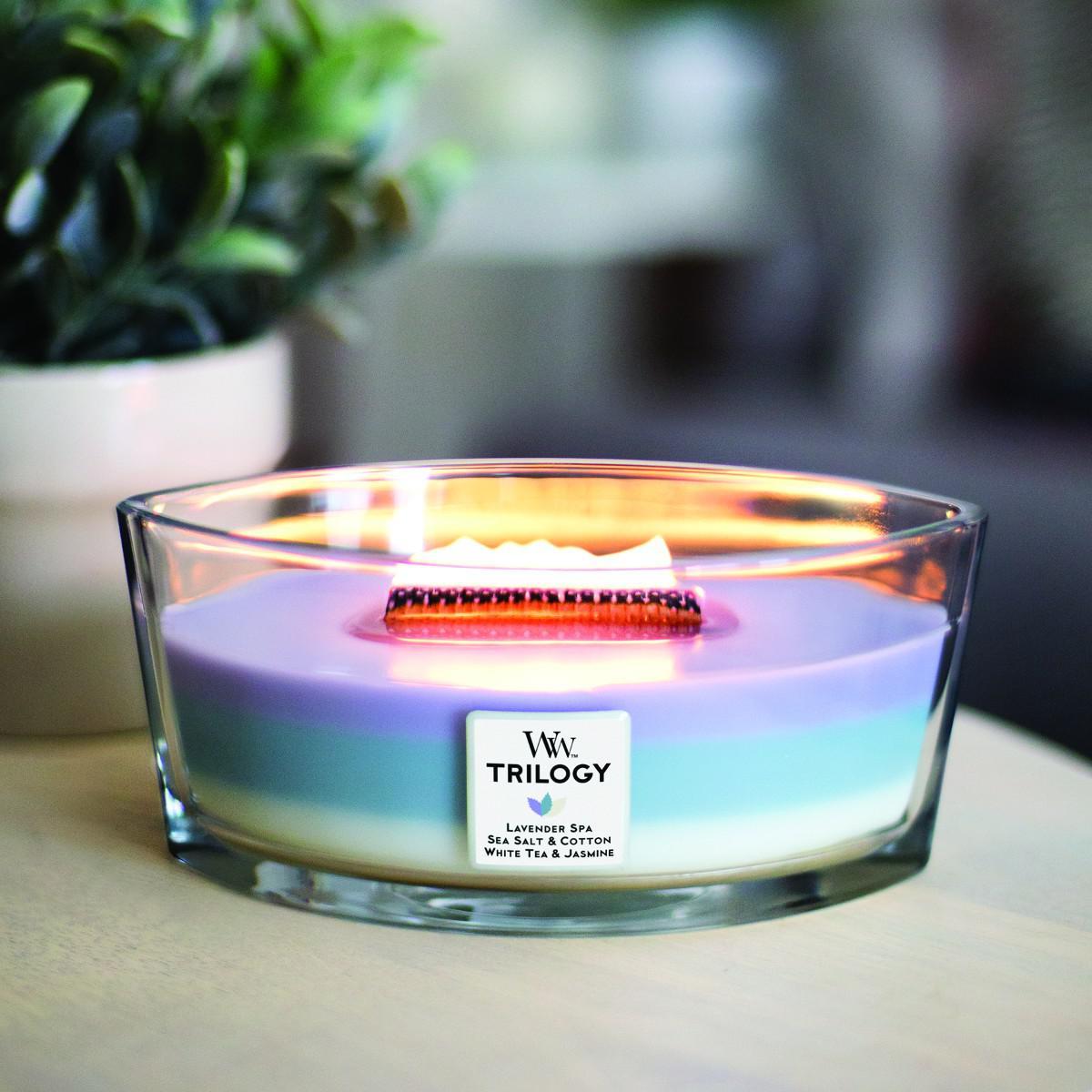 WoodWick Trilogy Calming Retreat Bougie Medium, Cire, Multicolore, 10 x 10  x 11 cm : : Cuisine et Maison