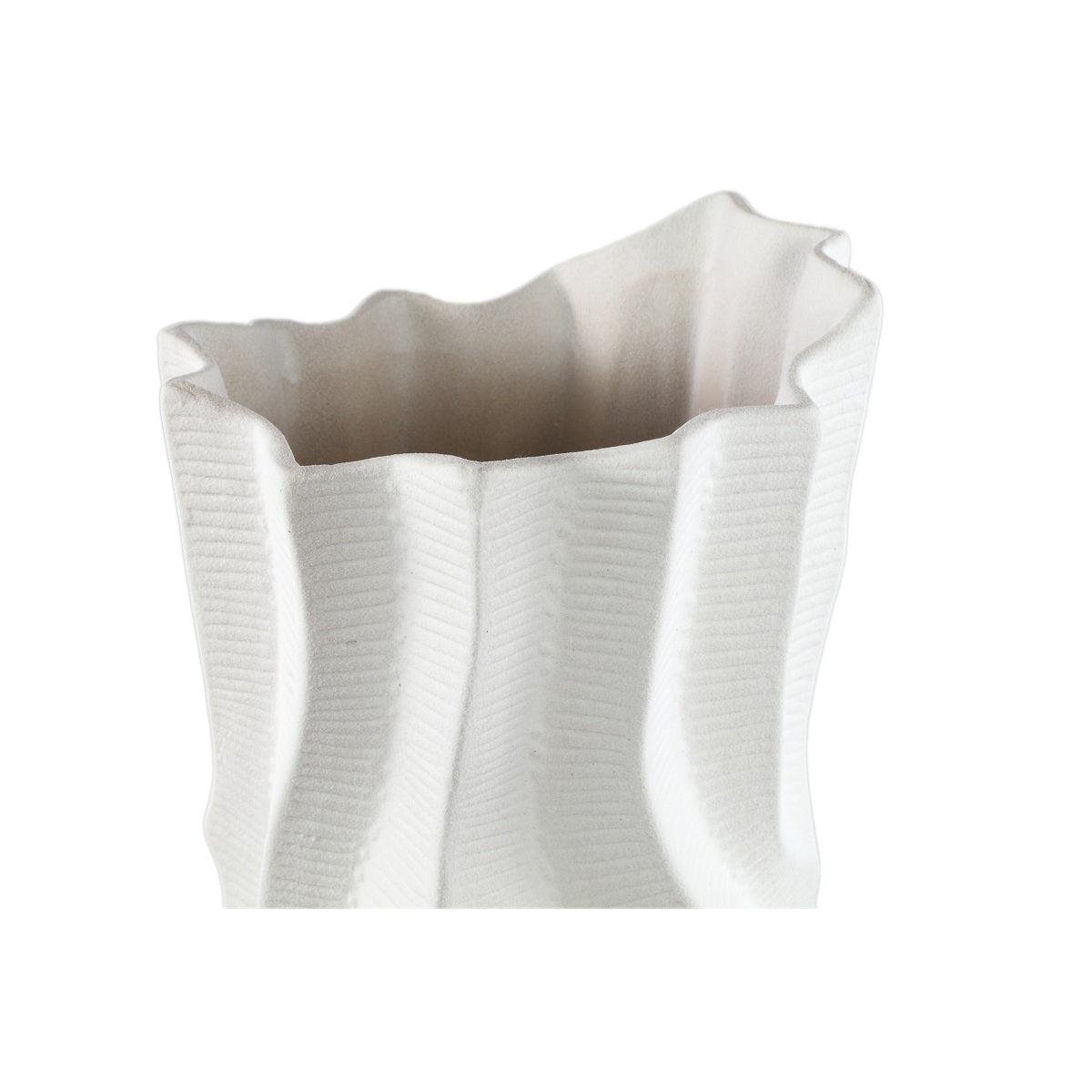 PTMD Merc White ceramic pot wavy ribbed high L