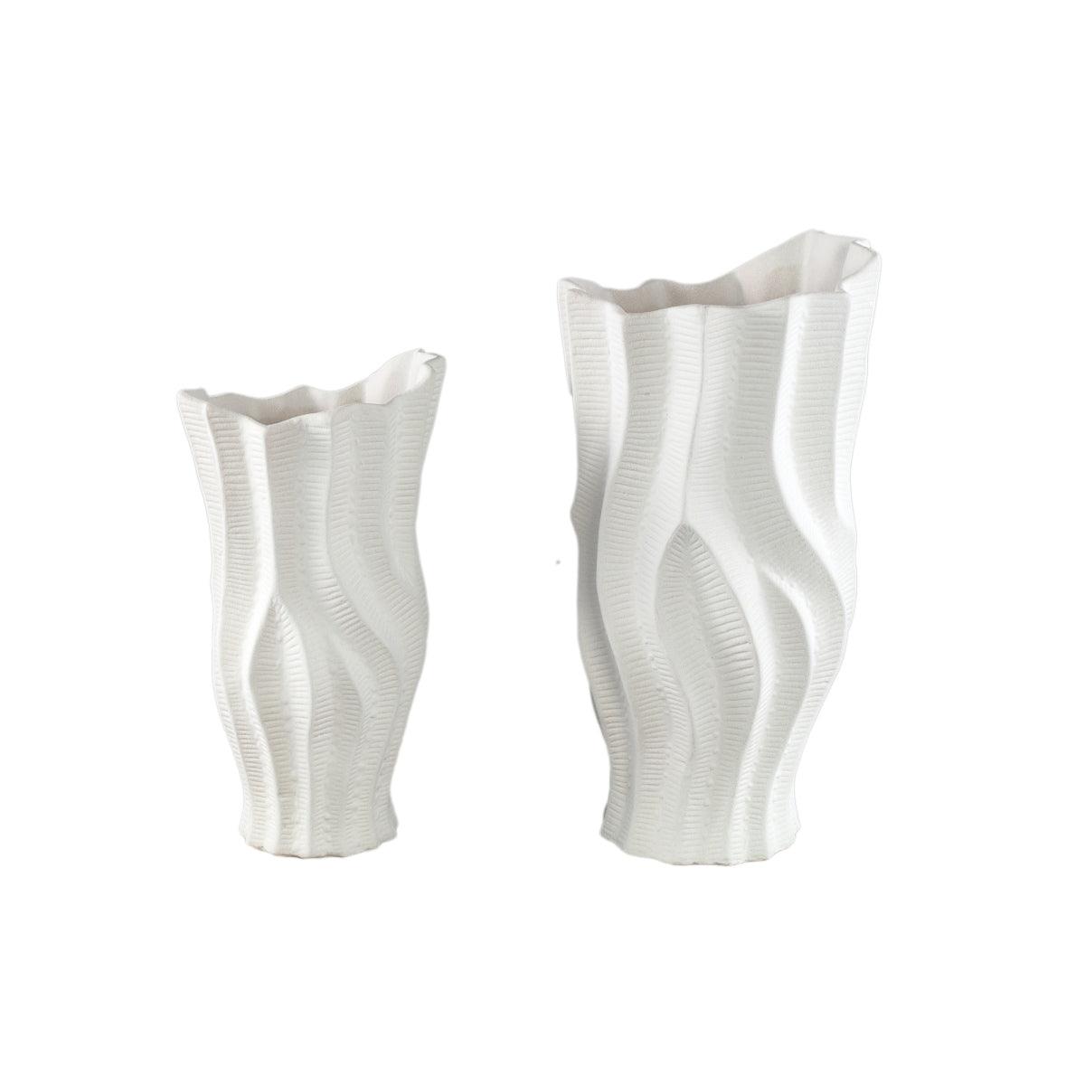 PTMD Merc White ceramic pot wavy ribbed high L