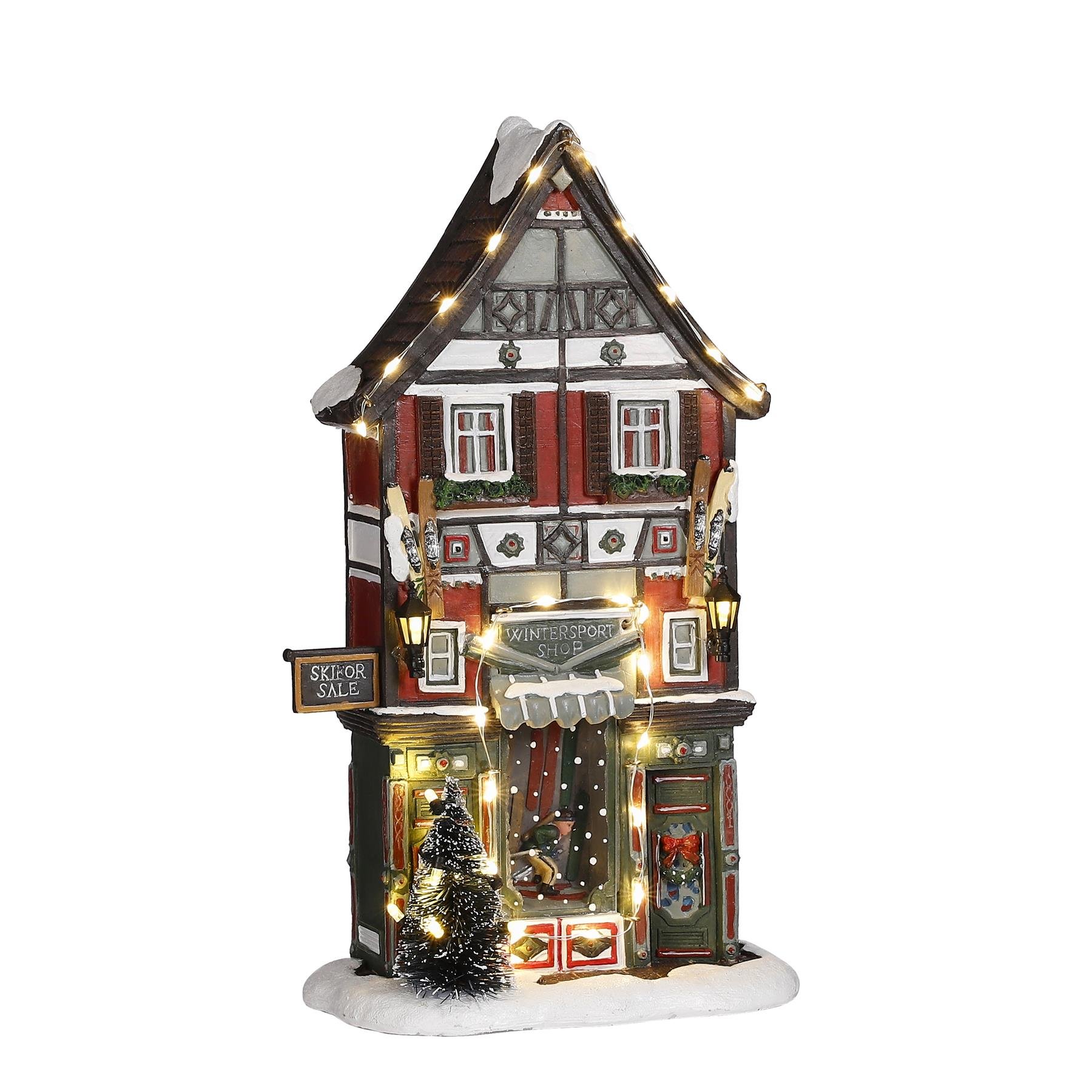 LuVille Kerstdorp Miniatuur Wintersportwinkel L17 5 X B8 X H28 Cm