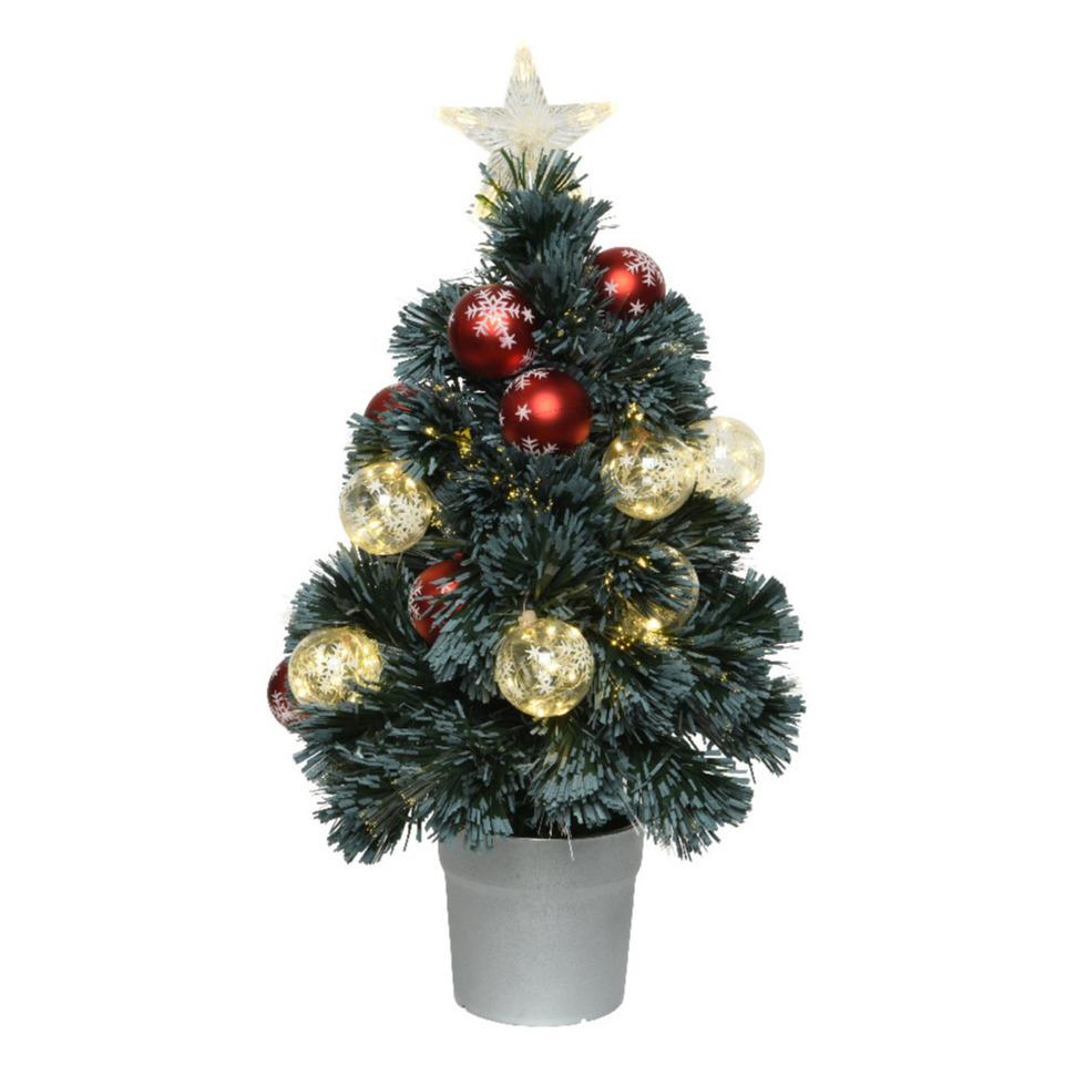 Everlands Kerstboom fiber met verlichting en kerstballen 60 cm