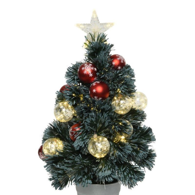 Everlands Kerstboom - fiber - met verlichting en kerstballen - 60 cm