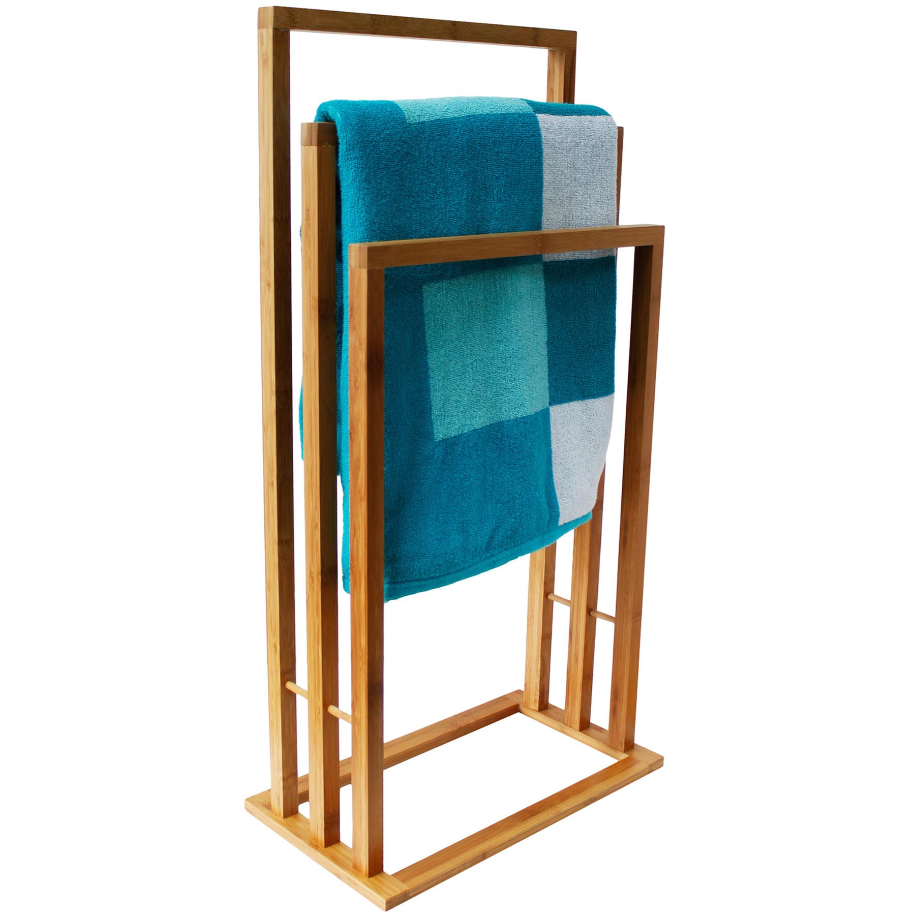 MSV Handdoeken ophangrek badkamer - bamboe hout - 42 x 24 x 82 cm