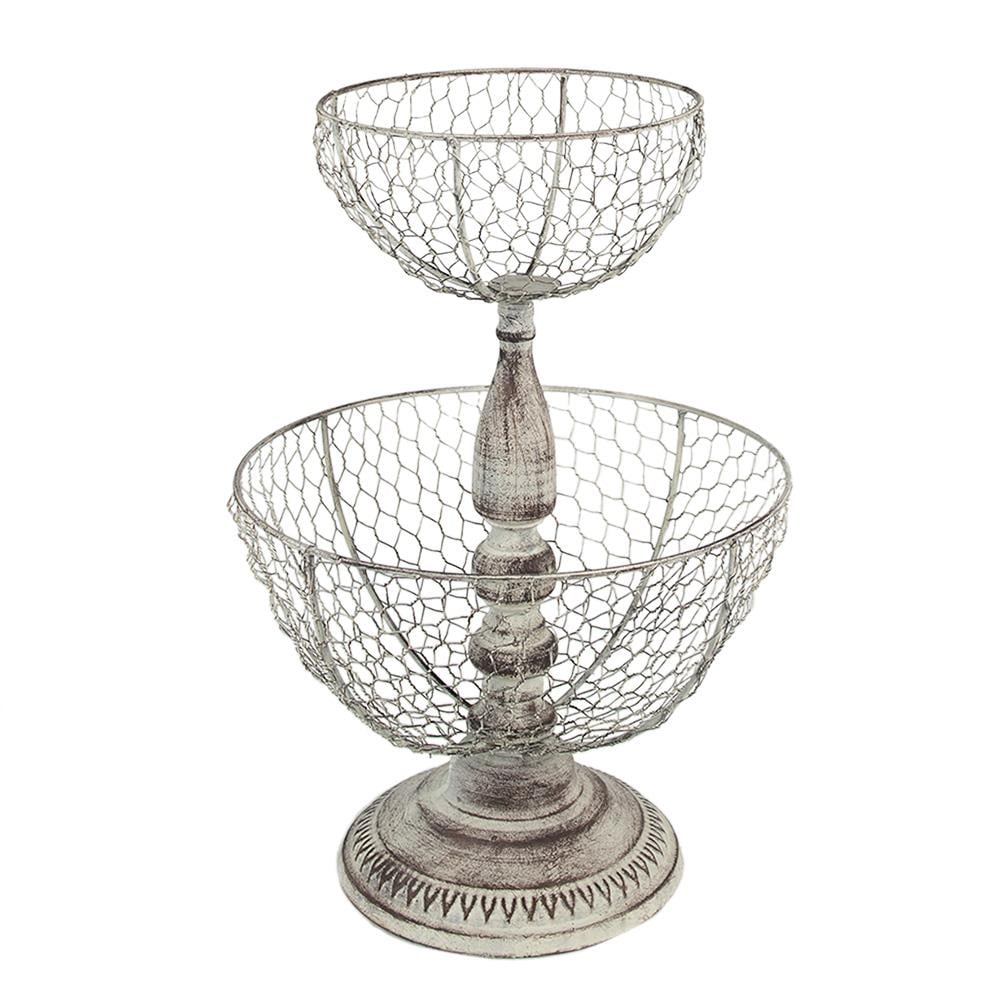 Clayre & Eef Etagère 2 laags  Ø 30x44 cm Beige Ijzer Rond Fruitschaal
