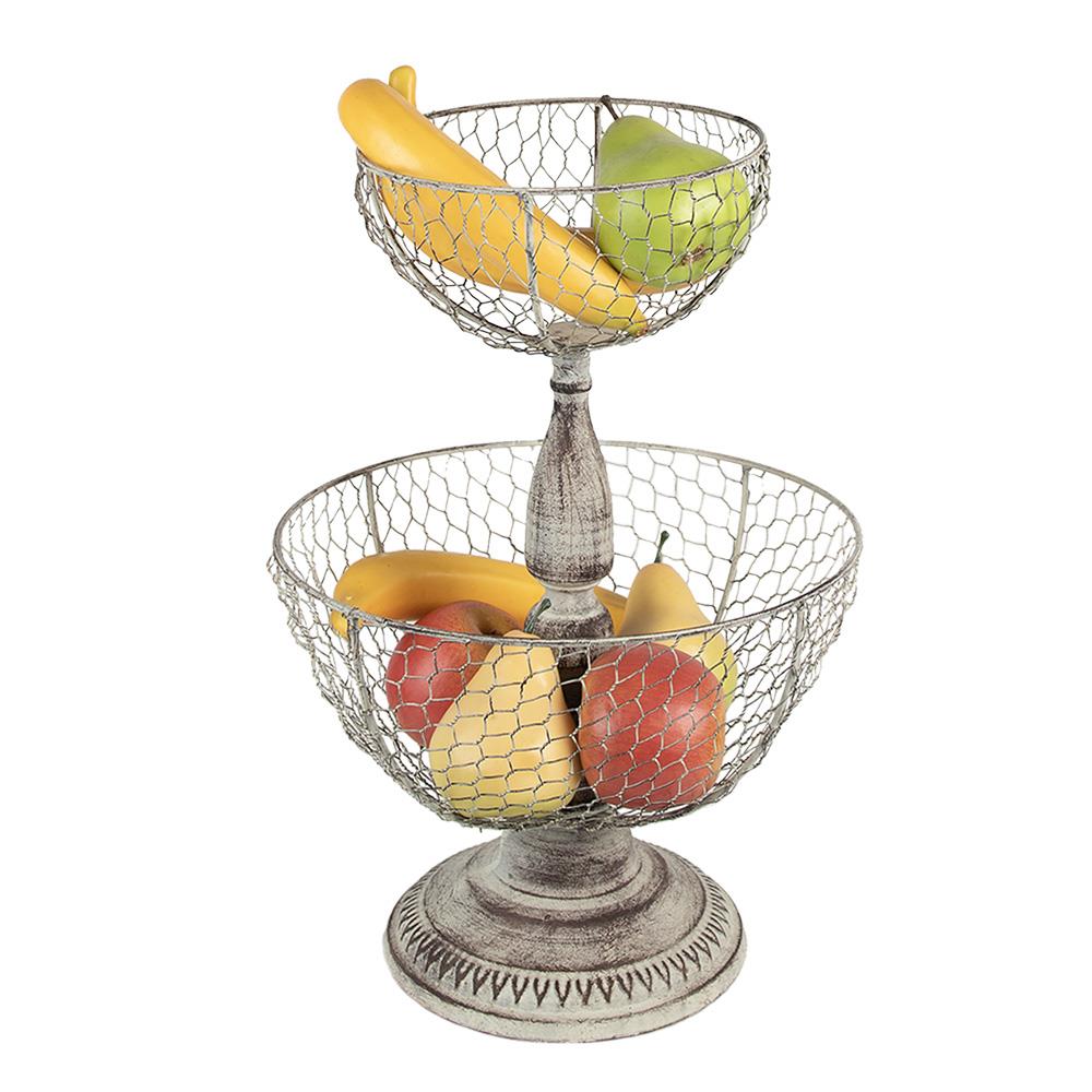 Clayre & Eef Etagère 2 laags  Ø 30x44 cm Beige Ijzer Rond Fruitschaal