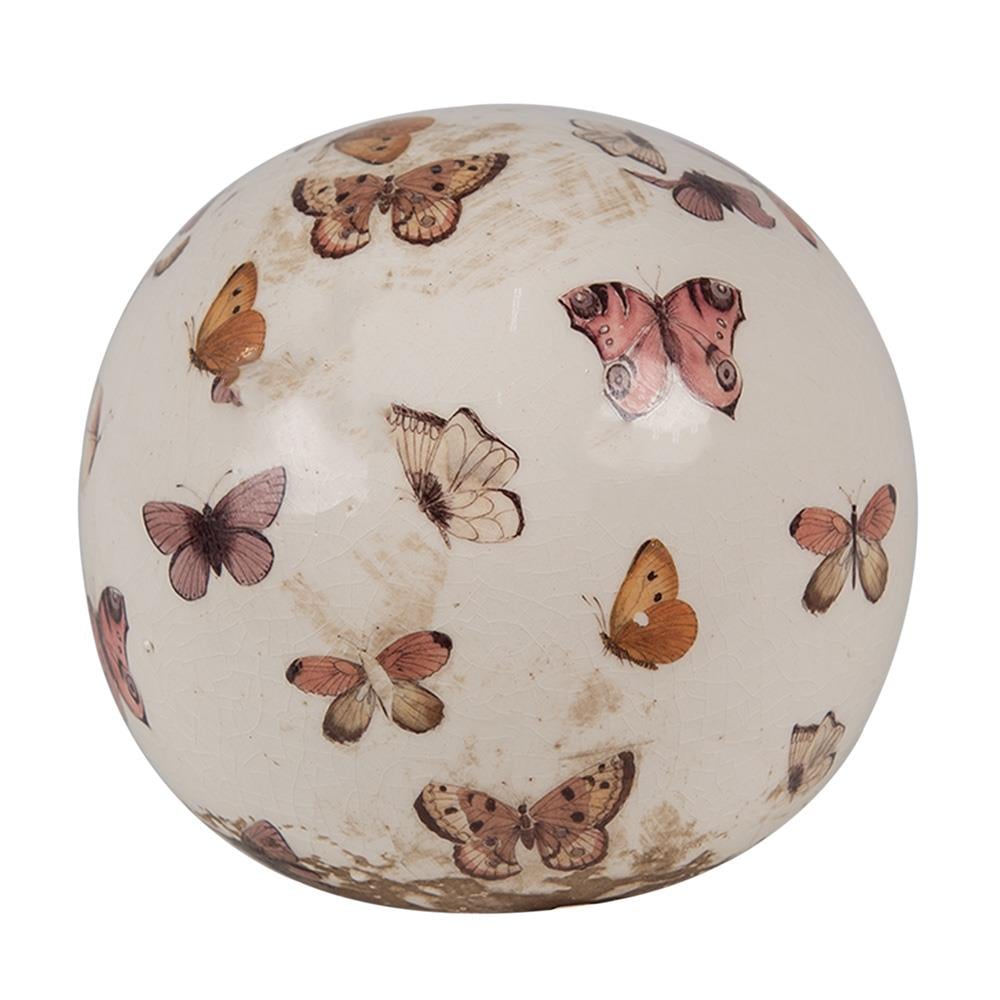 Clayre & Eef Decoratie Bal  Ø 10x10 cm Beige Roze Keramiek Vlinders