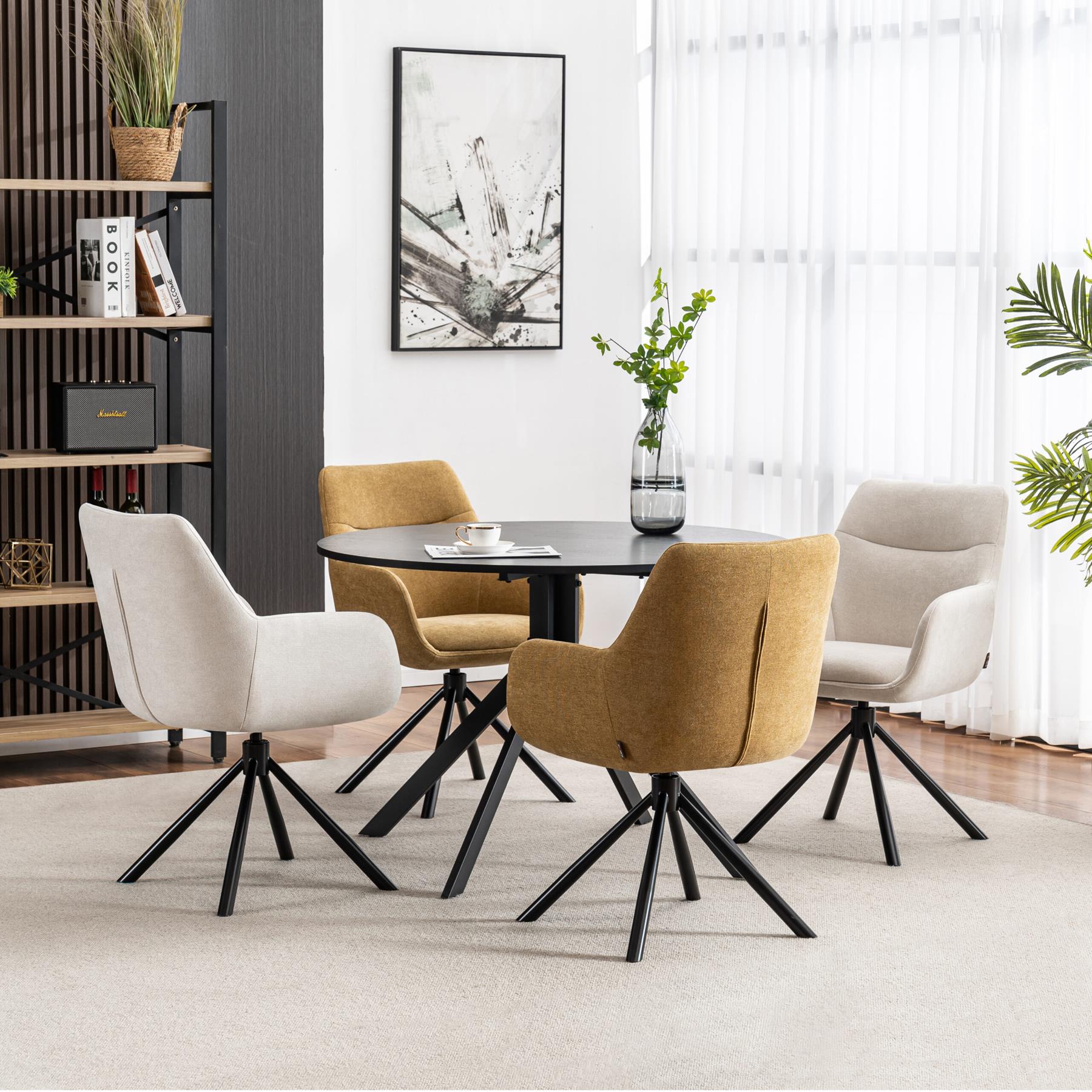 Furnihaus Draaibare Eetkamerstoelen met armleuning Olivia - Beige 4st