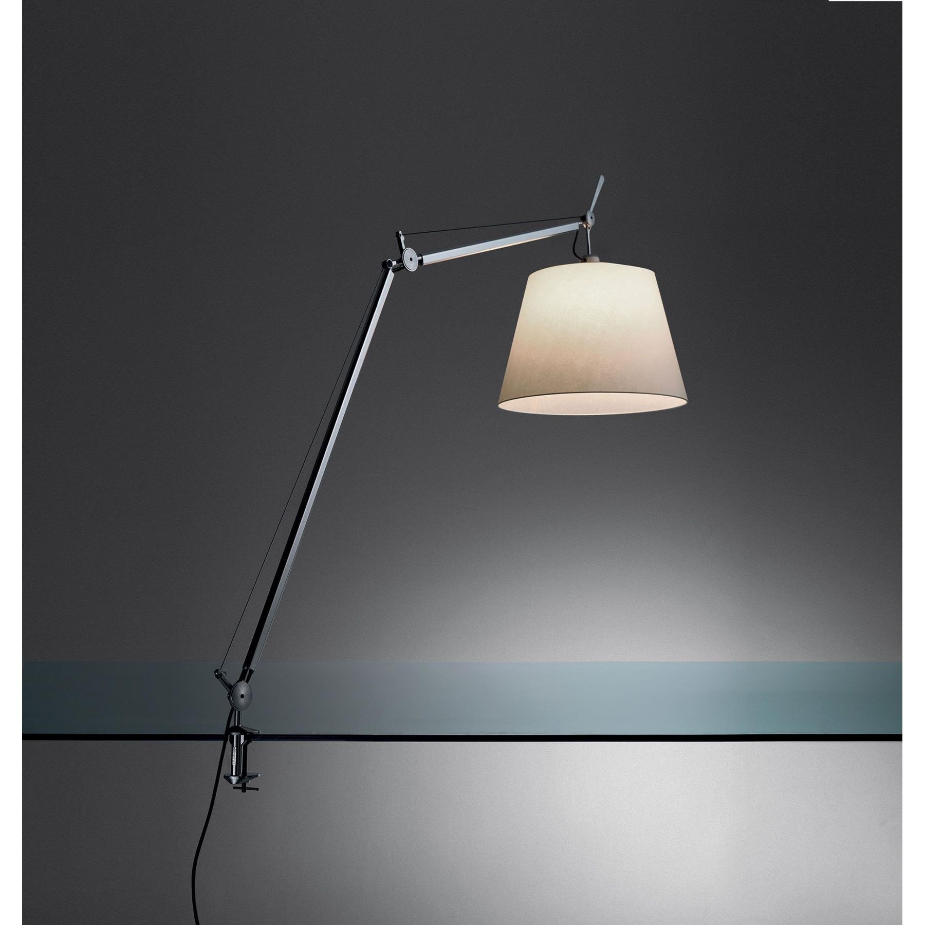 Artemide Tolomeo Mega klemlamp retrofit met dimmer 42cm perkament