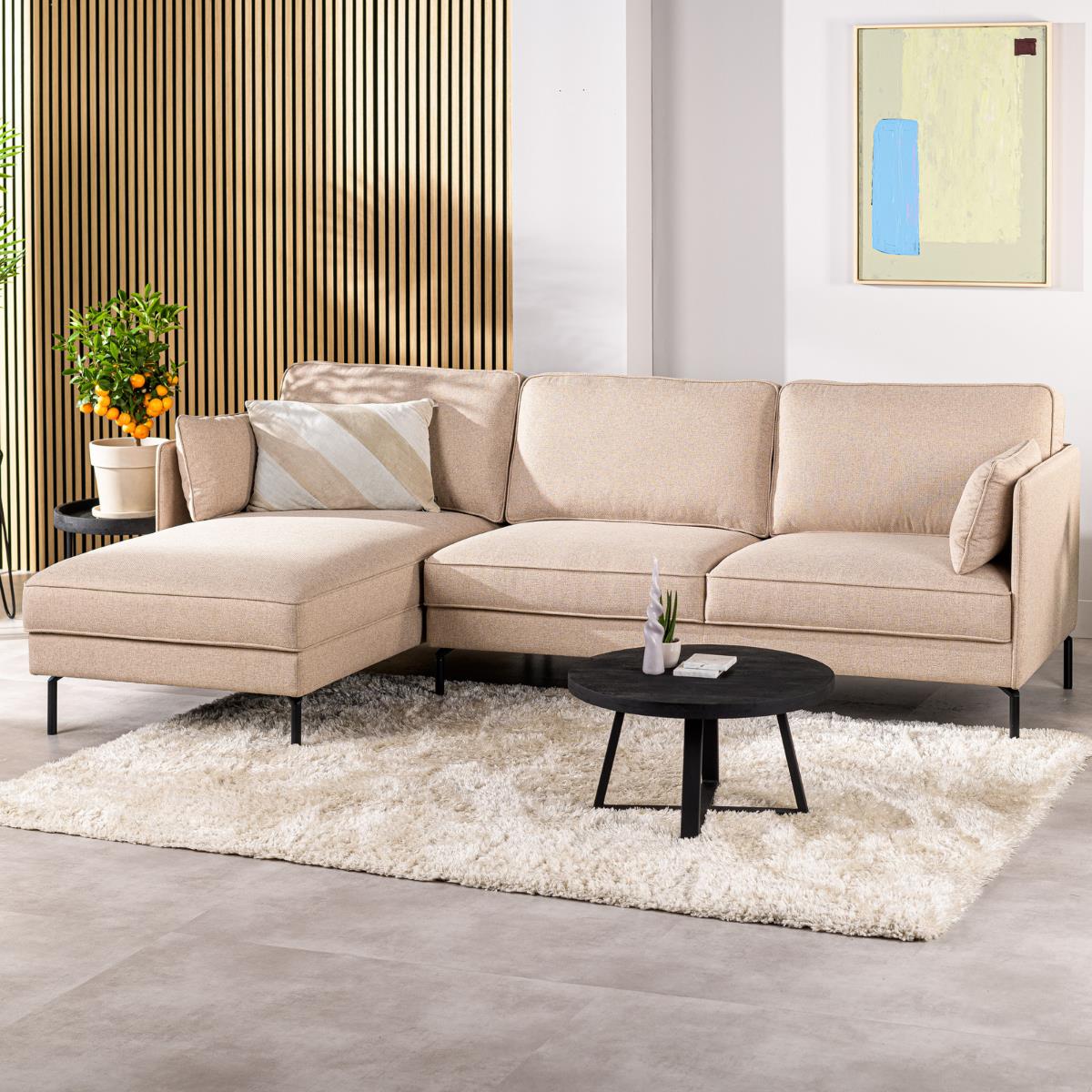 Vurna Danny 3-zitsbank hoekbank links stof beige